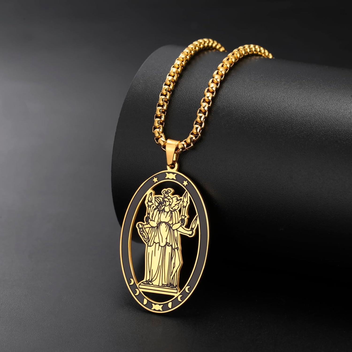 Hecate Necklace Triple Moon Goddess Pendant Wheel of Hecate Symbol Magic Wiccan Pagan Amulet Jewelry for Men Women - Image 3