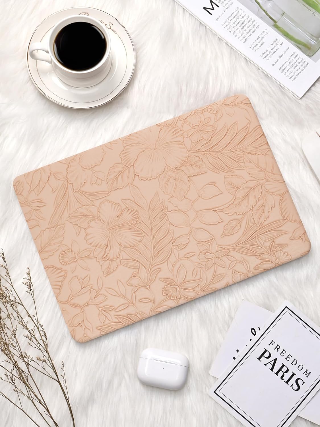 Seorsok Compatible with MacBook Air 15inch Case 2026 2025-2023 Release M5 A3448 M4 A3241 M3 A3114 M2 A2941 Touch ID,Leaves Flowers Leather Plastic Hard Shell Case&Keyboard Cover,Pink Blooming Floral