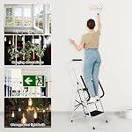 FAHKNS 3 Step Ladder with Handrails, Portable Folding Step Stool with Safety Lock, Sturdy Steel Step Ladder 3 Step Folding, 330LBS Capacity Ladders for Home Library Garage Office, White