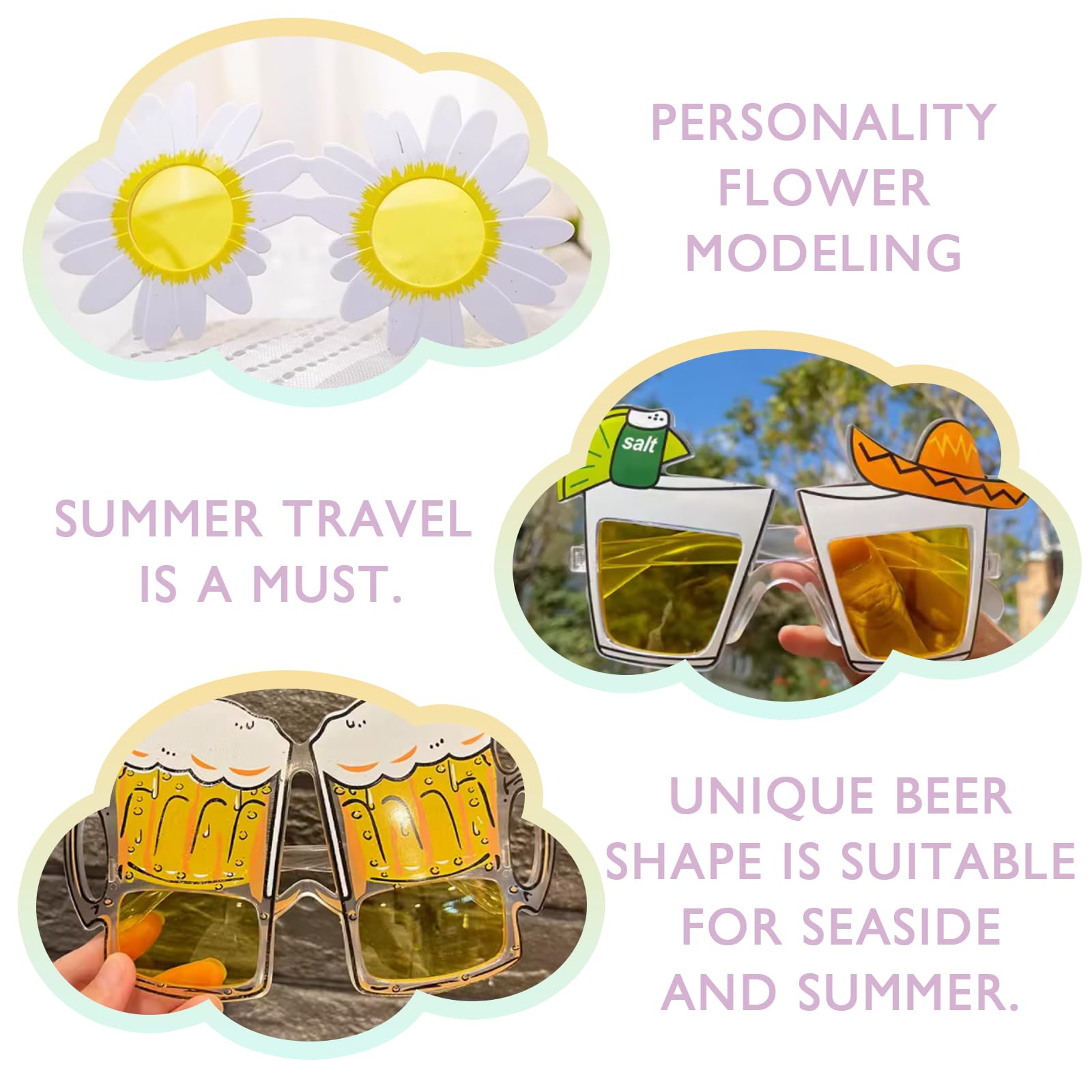 UILYNIU 3 Pcs Sunglasses, Novelty Party Sunglasses, Beach Party Glasses, Hipppy Glasses - Image 3