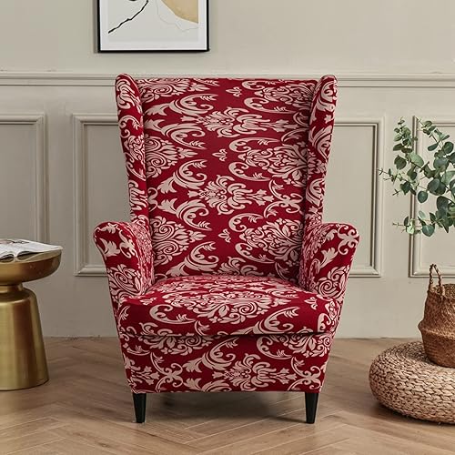 Miniatura 2 de NILUOH Funda elástica para silla con respaldo de alas, 2 piezas, funda de sofá estampada de elastano floral, protector de muebles con parte inferior