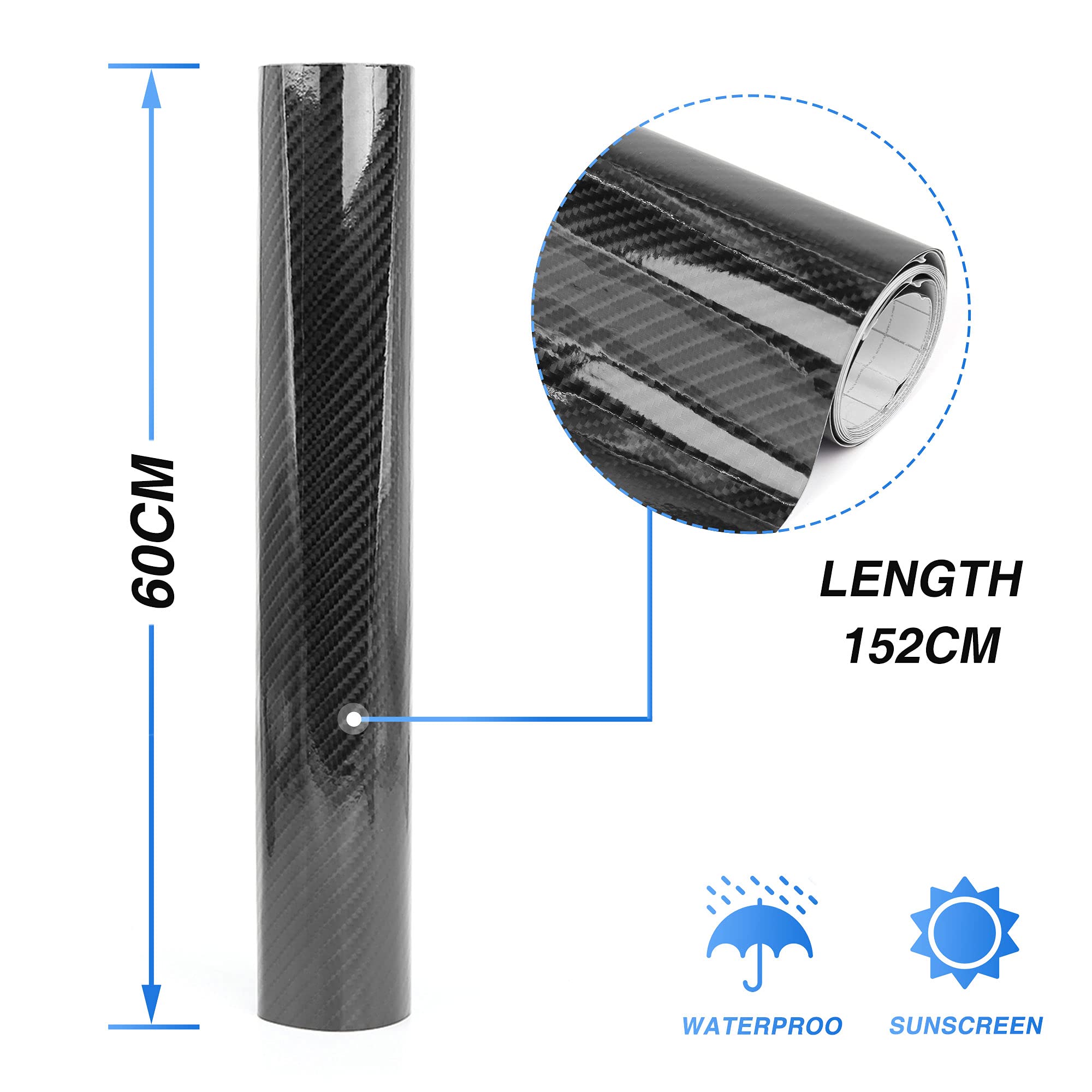 uxcell Film vinyle autocollant extensible en fibre de carbone 6D sans bulles pour voiture, 152 x 60 cm, noir
