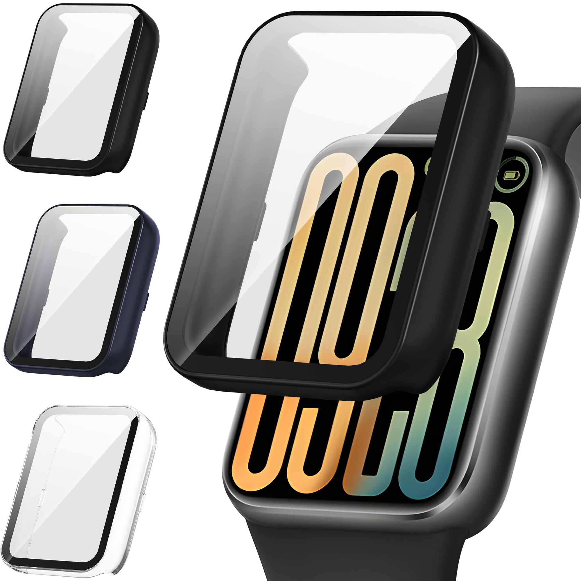 Diruite 3 Pezzi Cover per Xiaomi Smart Band 10 Pro Protezione | Resistente Ai Graffi HD Vetro Temperato Pellicola Protettiva PC Rigido Case,Nero&Blu&Trasparente