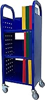 Vista 13 de Workington Carrito de libro con ruedas de un solo banco con 3 estantes planos, carrito de libros de biblioteca con ruedas giratorias bloqueables