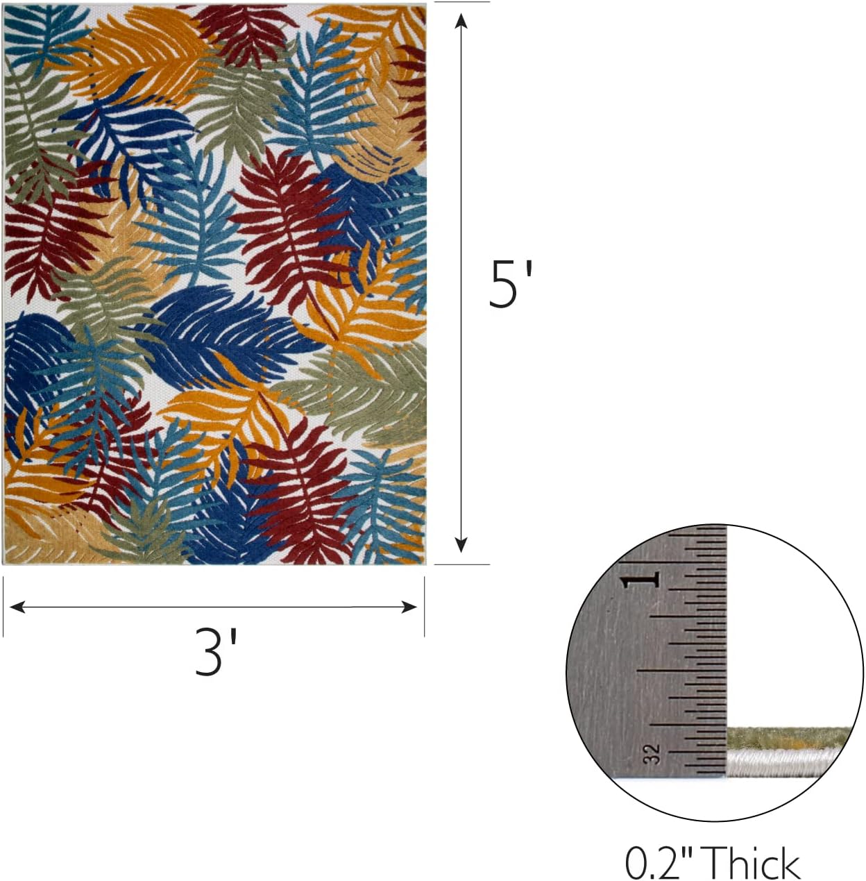 Leick Home 595173 Talipot Palm Indoor Outdoor Area Rug Rectangle 3'x5'