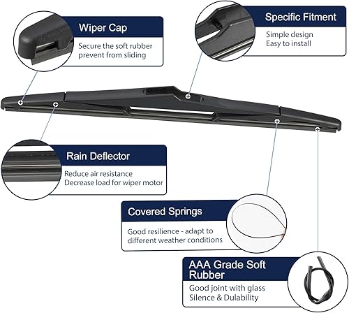 Miniatura 4 de X AUTOHAUX Repuesto de limpiaparabrisas trasero para Jeep Wrangler JK 2007 2008 2009 2010 2011 2012 2013 2014 2015 2016 2017 2018