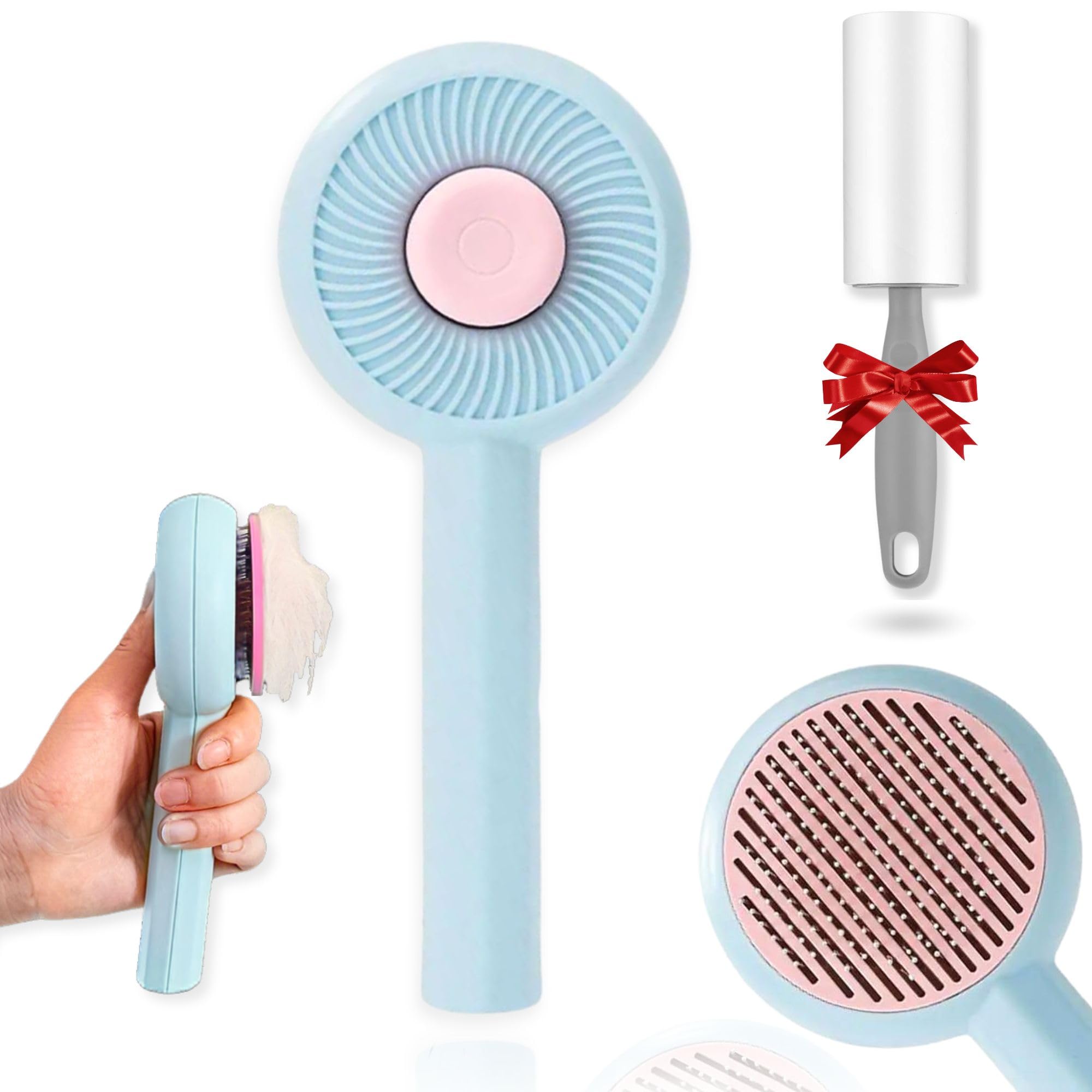 Cepillo Para Gatos y Perros de Pelo Corto y Pelo Largo, Peine Para Gatos, Peine Para Perros, incluye Rodillo Quitapelusas Para Mascotas, Pet brush, Autolimpiable Para Perro Gato Conejo