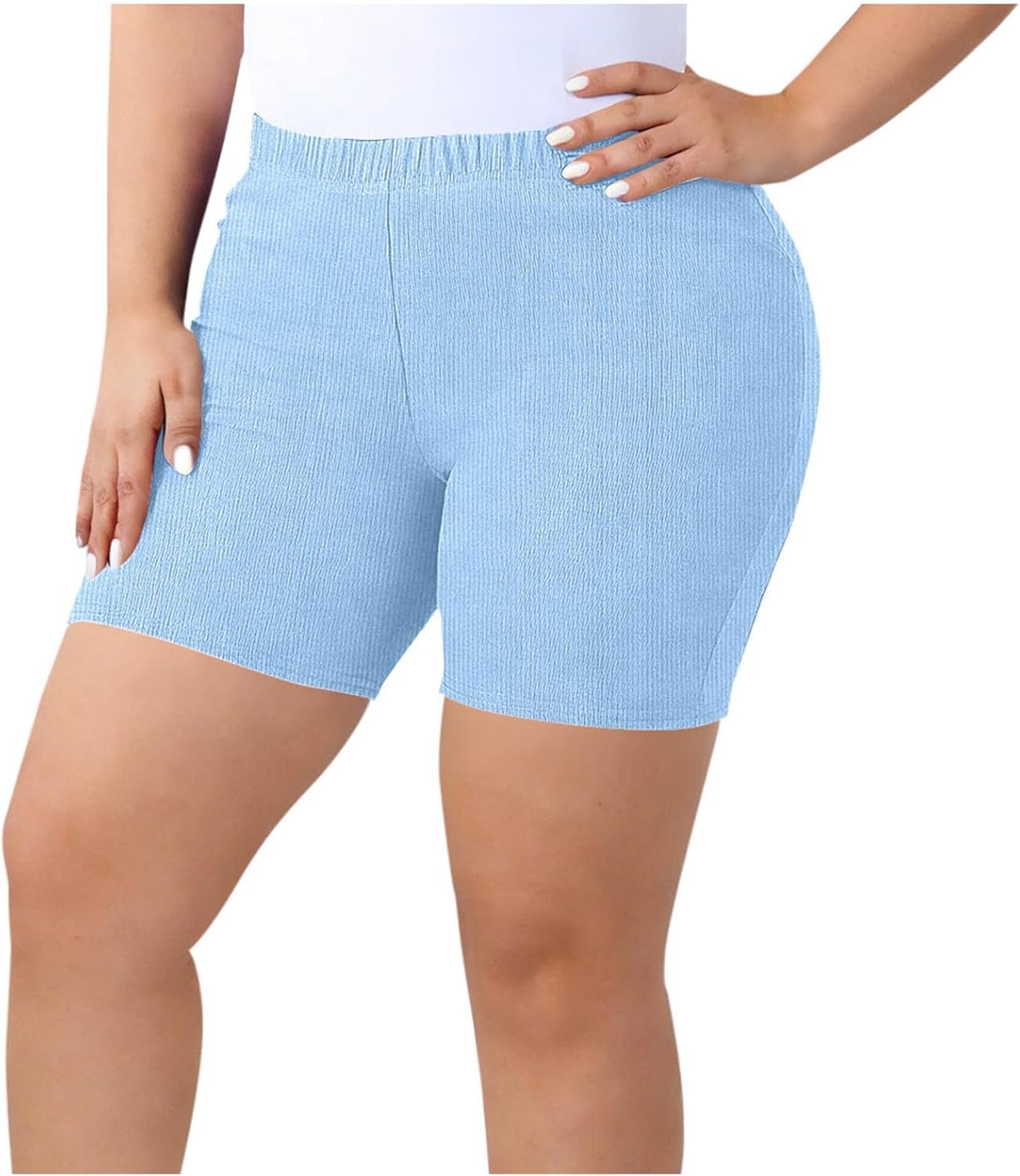 Workout Gym Shorts Women Scrunch Plus Size High Waist Yoga Booty Shorts Ribbed Knit Solid Comfy Short for Women
