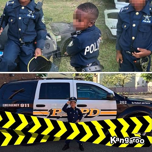 Miniatura 9 de Kangaroo Disfraz de policía para niños, sombrero de policía, camisa, pantalones, cinturón, funda y silbato, disfraz de policía para niños y niñas