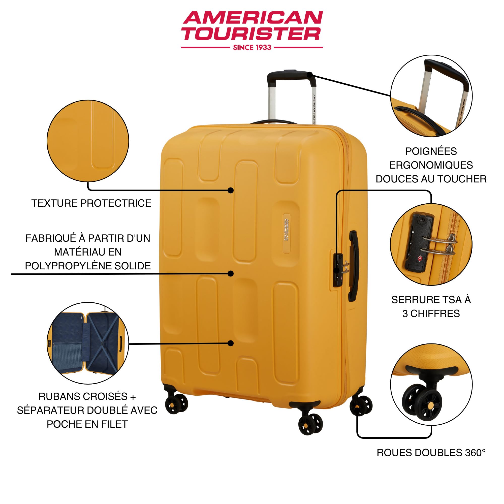 American Tourister Ellipso - Grande Valise Rigide 79 cm, Valise Légère avec 4 Roues, Serrure TSA, Valise d'Enregistrement 104L - 3.80 KG - Noir (Black)