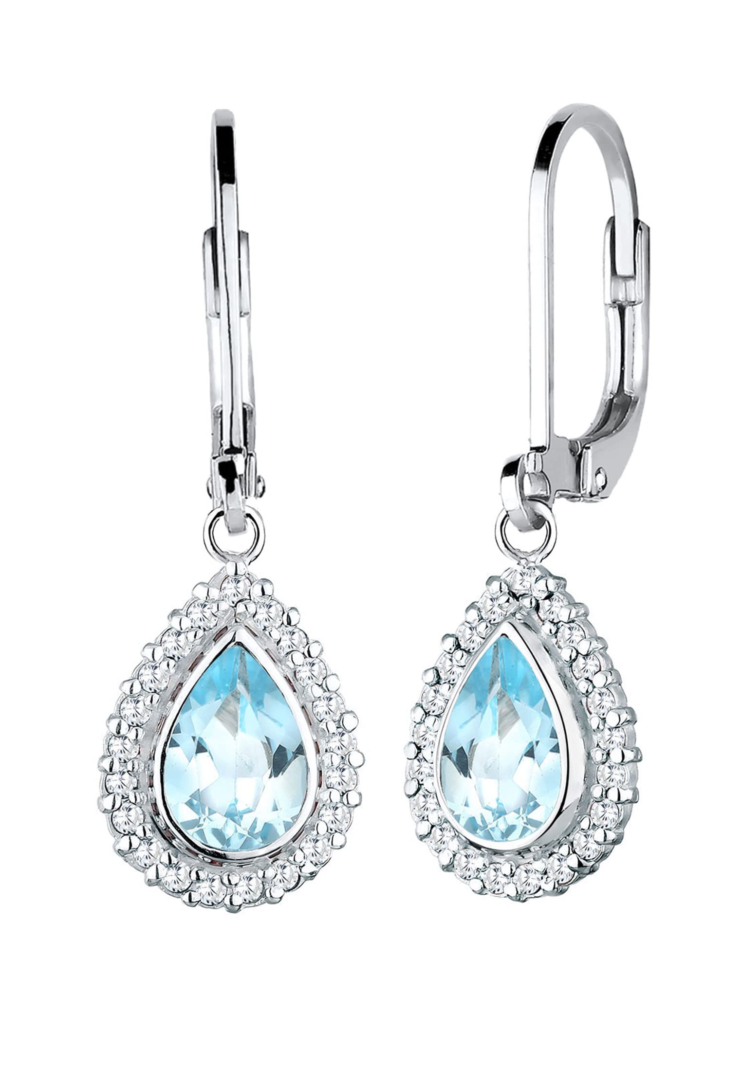 Elli 0303390915 Women's Drop Earrings Drops 925 Sterling Silver Cubic Zirconia And Pear-Cut Blue Topaz -