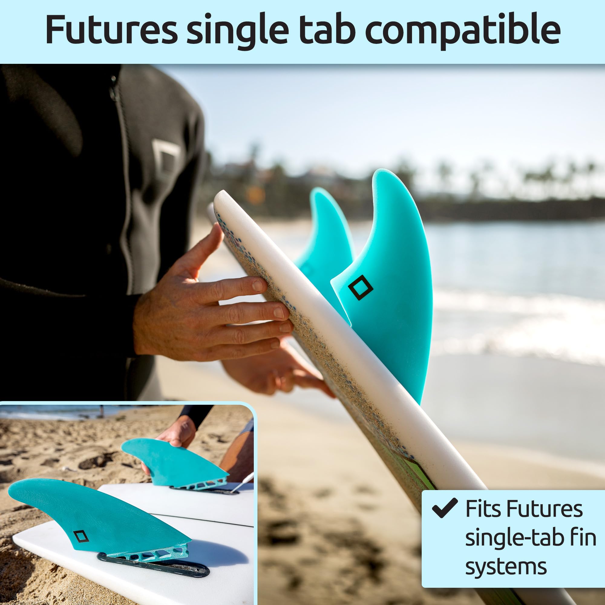 Surf Squared Twin Keel Fins (2 Fins) - Solid Fiberglass Flex for