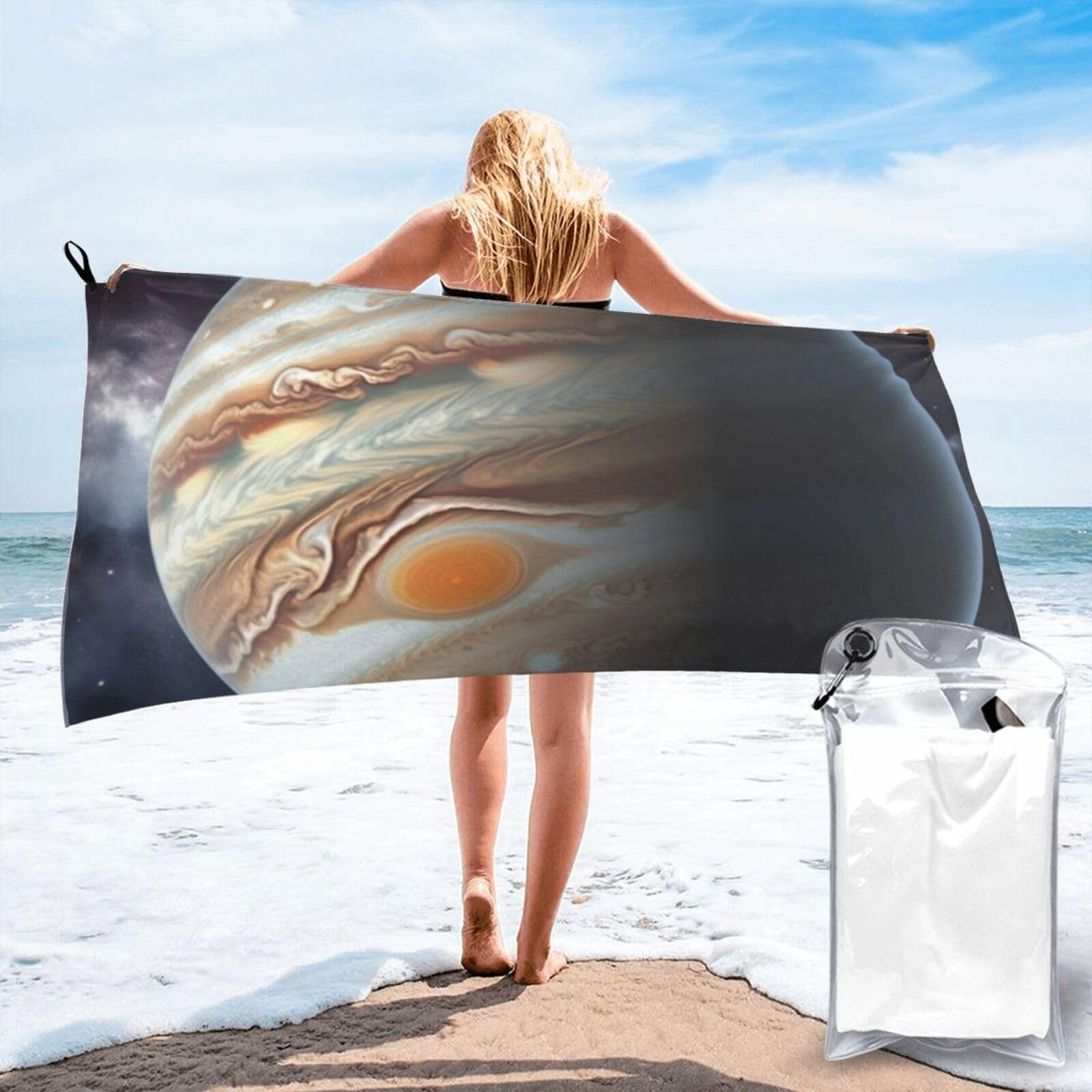 DWVTSLH Microfiber Sand Free Beach Towel 27.5"x55", Quick Dry Absorbent Travel Towel Large Camping Blanket, Jupiter Landscape Bath Towels Lightweight Pool Swim Towels for Vacation Essentials