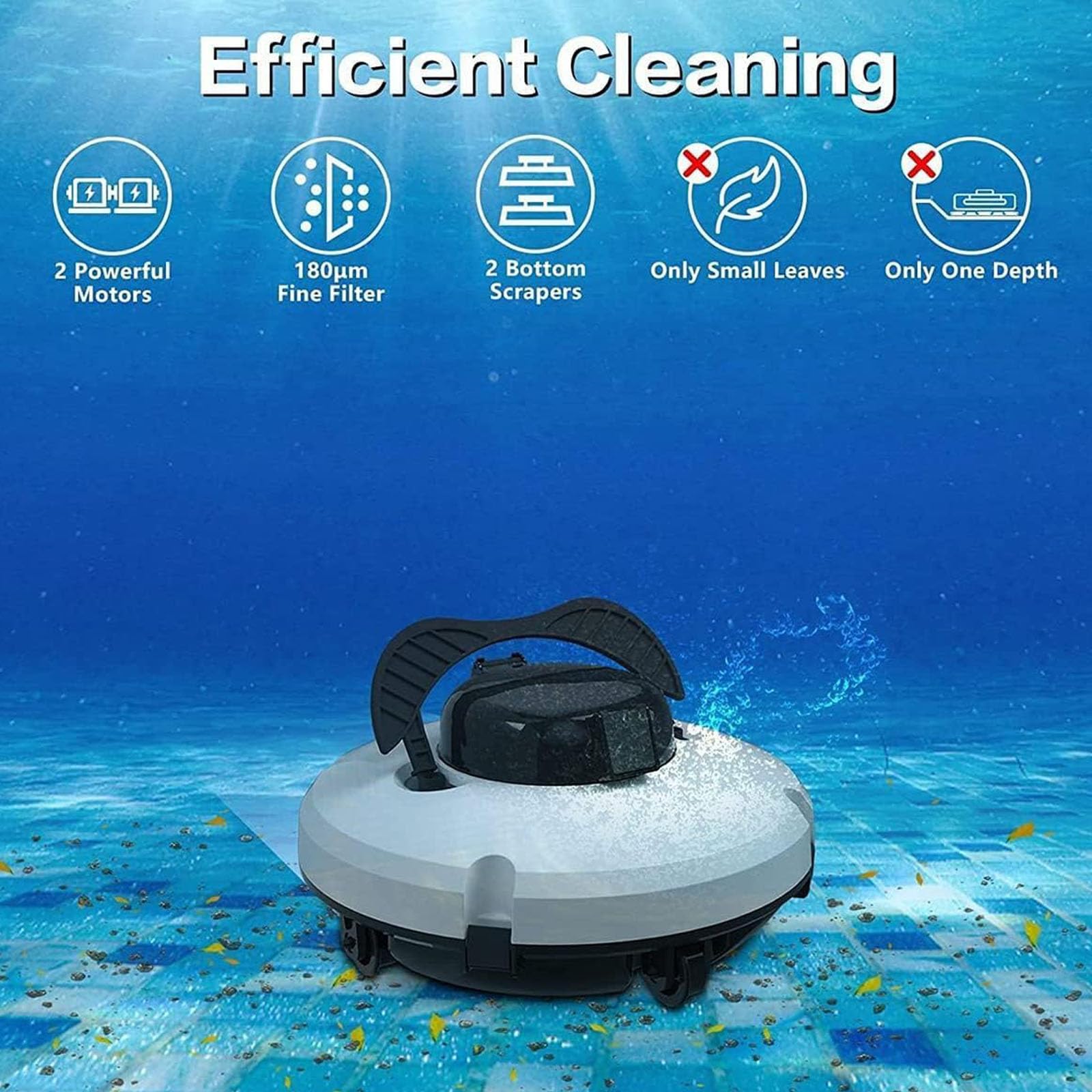 Detergente Per Piscine Robotico Cordless, Aspirapolvere Automatico Per Piscina Da 120 Minuti, Pulizia Del Pavimento A 360 Gradi Con Parcheggio Automatico