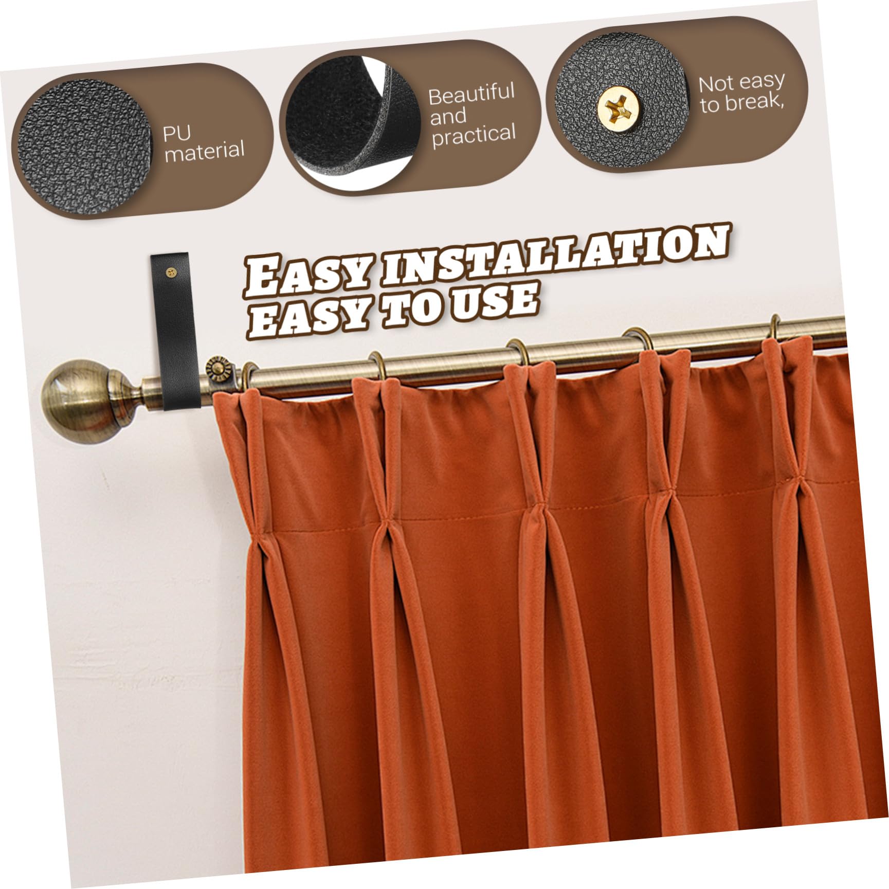 Crochet Mural en PU pour Tringle à Rideaux, 4 pièces, Support Mural Multi-Fonctionnel, Simple et délicat, pour Salle de Bain, Cuisine et Chambre, Noir, 4.72 x 0.98 x 0.79 po