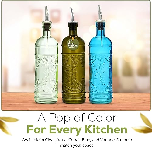 Miniatura 9 de Couronne Co. - Botella dispensadora de aceite de oliva para cocina, botella dispensadora de vinagre con boquillas de vertido, 16 onzas, color azul