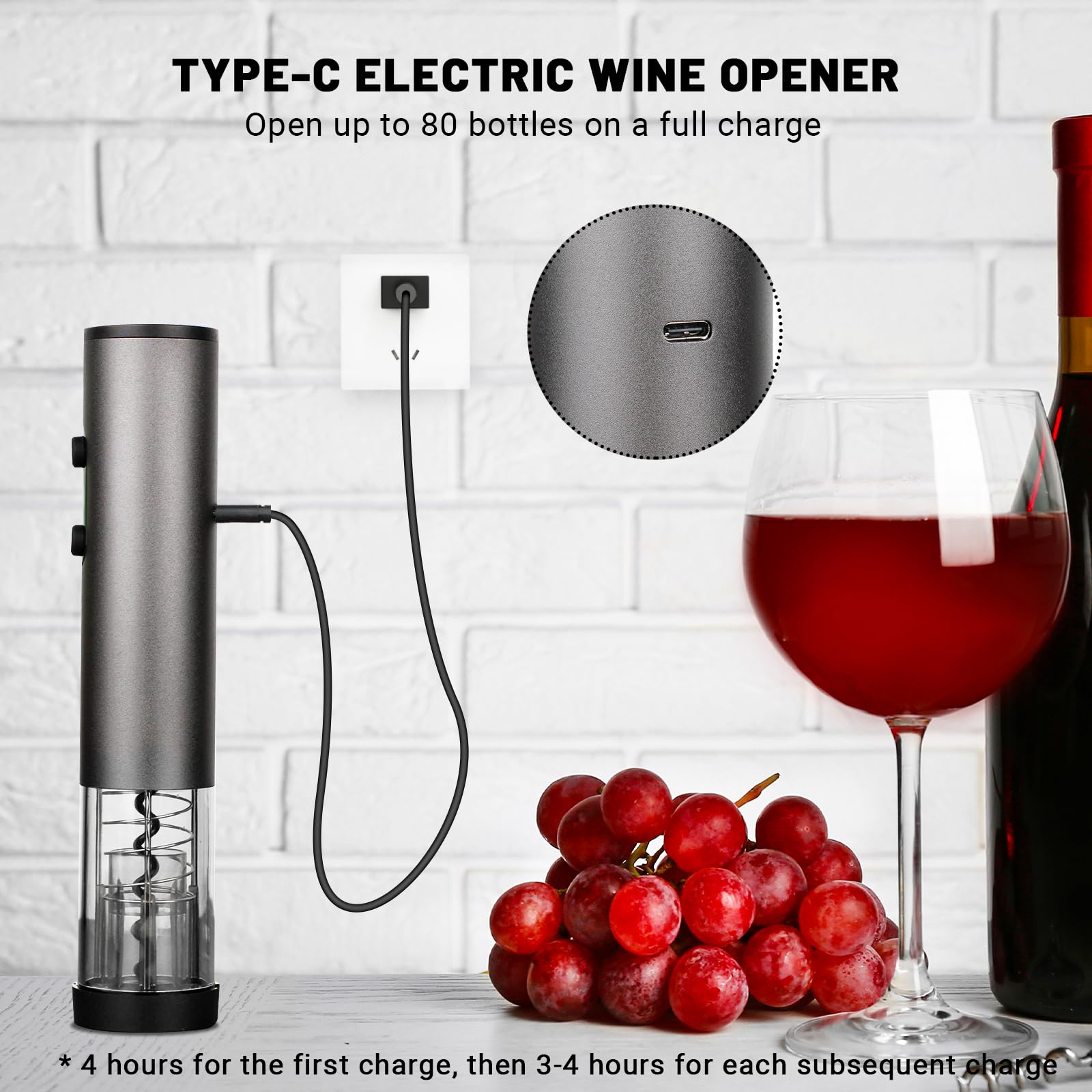 Juego de abridor de vino eléctrico, sacacorchos de vino automático recargable con cortador de papel de aluminio, tapón al vacío, vertido de vino para bodas, fiestas, regalos en el hogar (plateado) 6