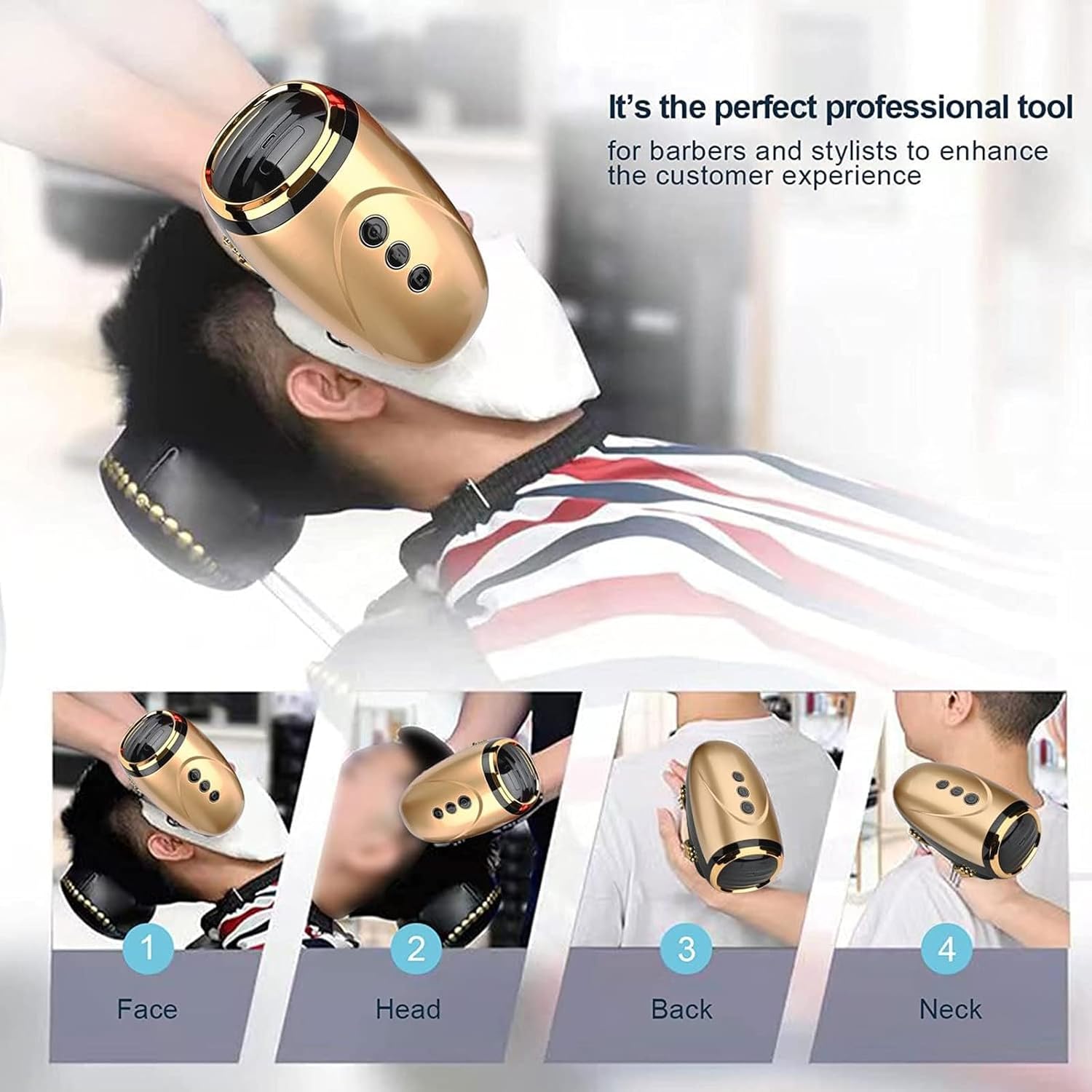 Cordless Handheld/Barber Massager Massager, Charge Neck/Legs/Hand/Face Massager, 2 Massage Nodes 2600AMH (Golden - Image 4