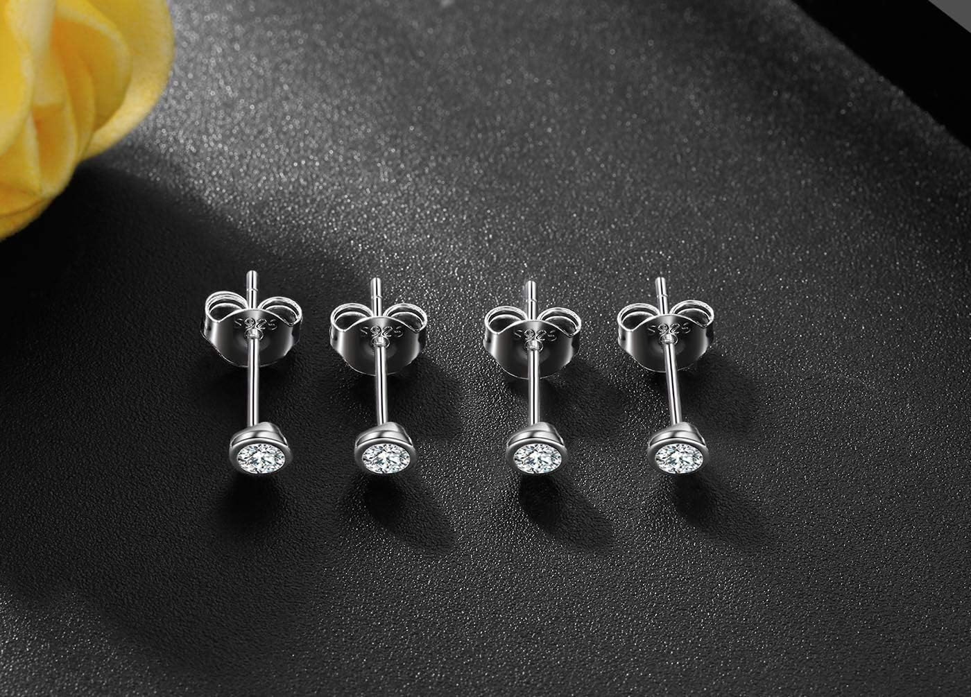 Sterling Silver Stud Earrings for Women- 2 Pairs 3mm Tiny Ball Stud Earrings Round CZ Cubic Zirconia Earrings Pearl Earrings Set Cartilage Small Tragus Earrings Nose Lip Rings - Image 5