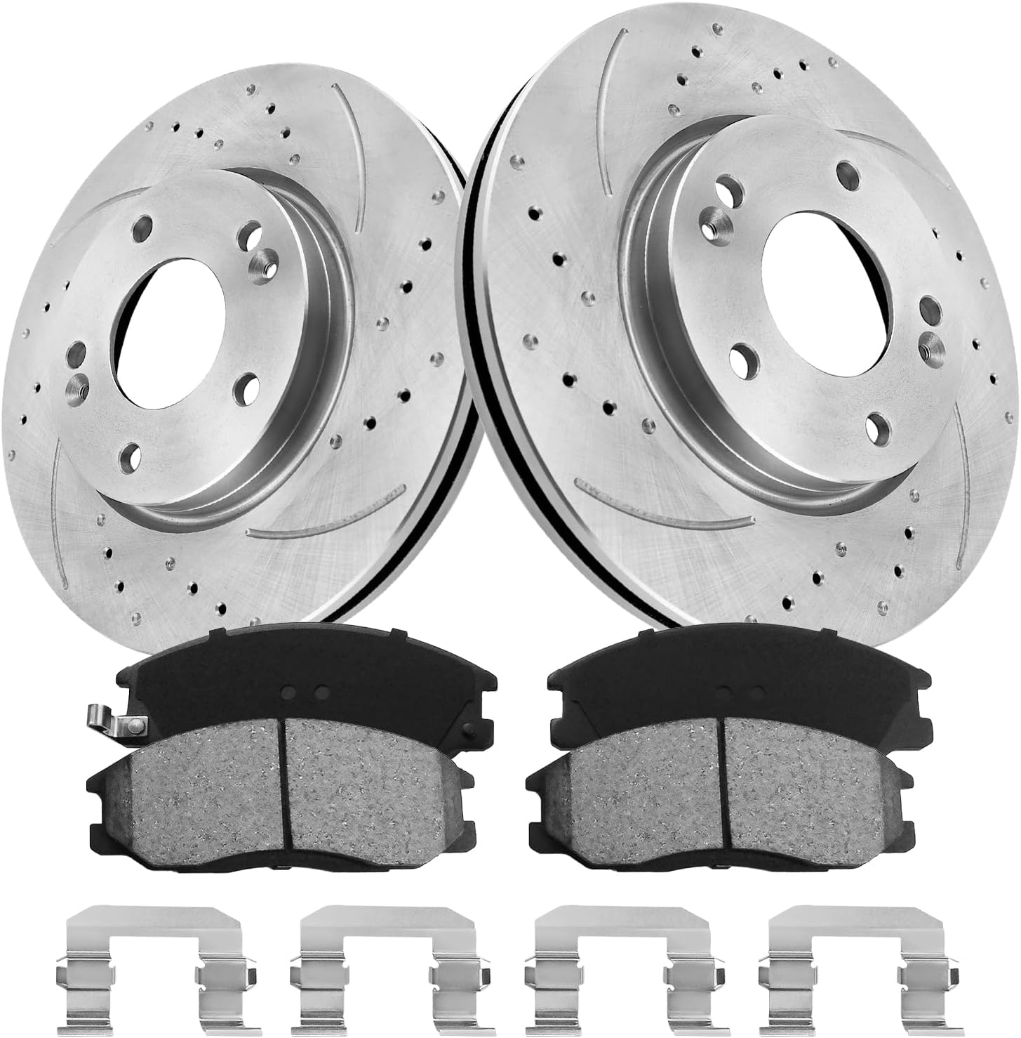 Anpulsero Front Brake Pads and Rotors Kit Compatible with Select Hyundai Models, Santa Fe 2001 2002 2003 2004 2005 2006,Drilled Slotted Rotors Ceramic Brake Pads Front Rotor 10.9 inch(276mm) 2001-2006 Santa Fe-(Front