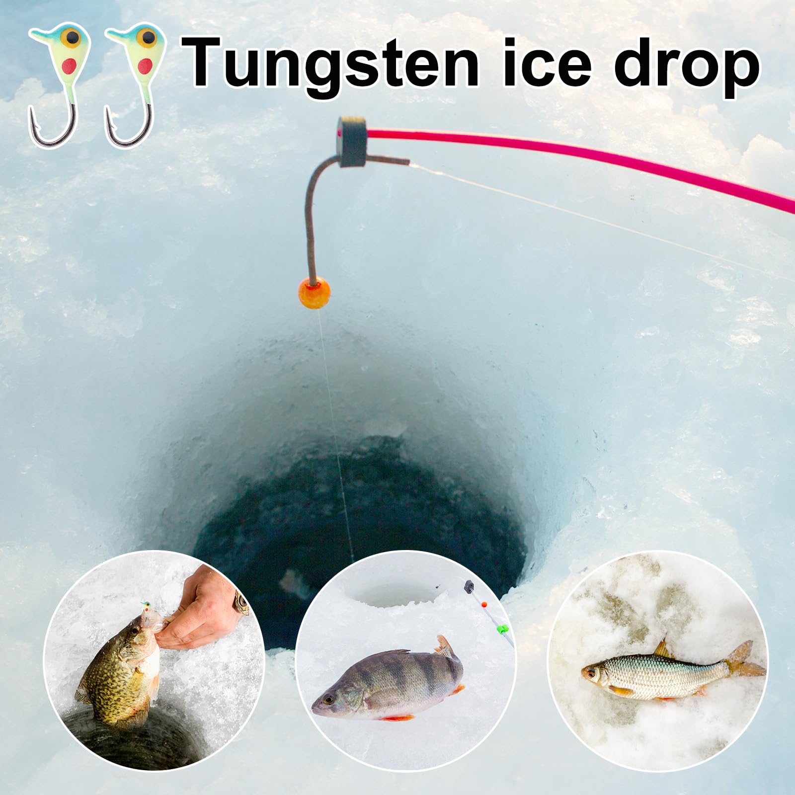 10szt Przynęt Połowu Podlodowego Zestaw, Wolfram w Kształcie Łzy Przynęty do Połowu Podlodowego z Realistycznymi Oczami 3D i Ostrymi Haczykami do Crappie Bluegill Walleye i Okoni Słonecznych