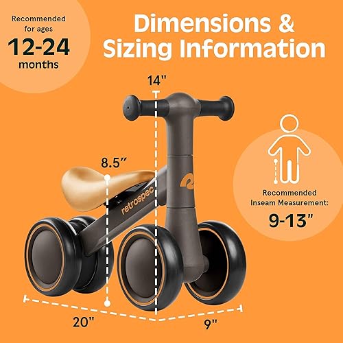 Miniatura 4 de Retrospec Cricket Baby Walker Balance Bike with 4 Wheels for Ages 12-24 Months - Toddler Bicycle Toy for 1 Year Olds - Ride On Toys for Boys & Girls