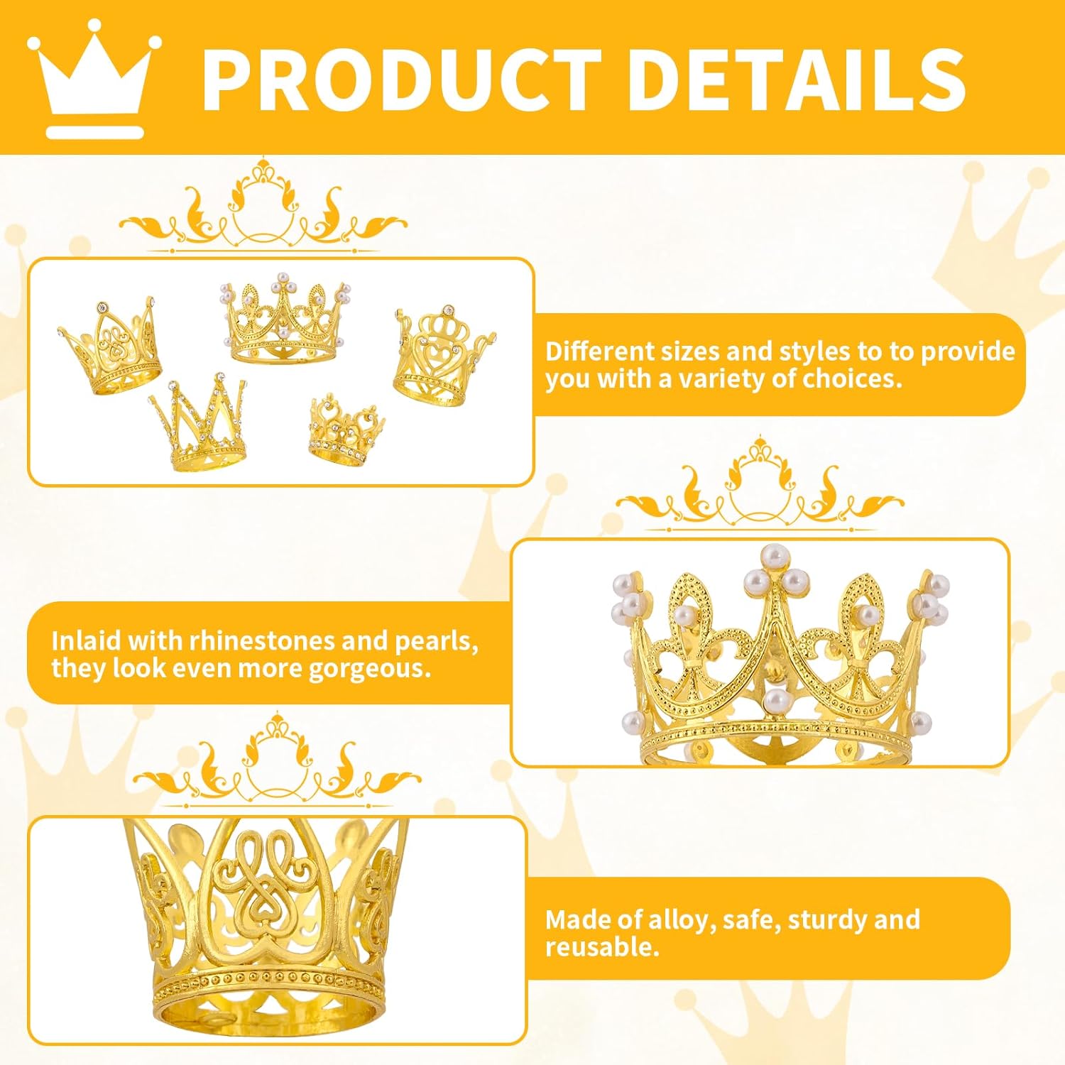 80PCS Crowns for Flower Bouquets Small Crown Cake Topper Gold Crown for Flower Bouquet Crown Decorations for Birthday Wedding Party Decor, 5 Styles