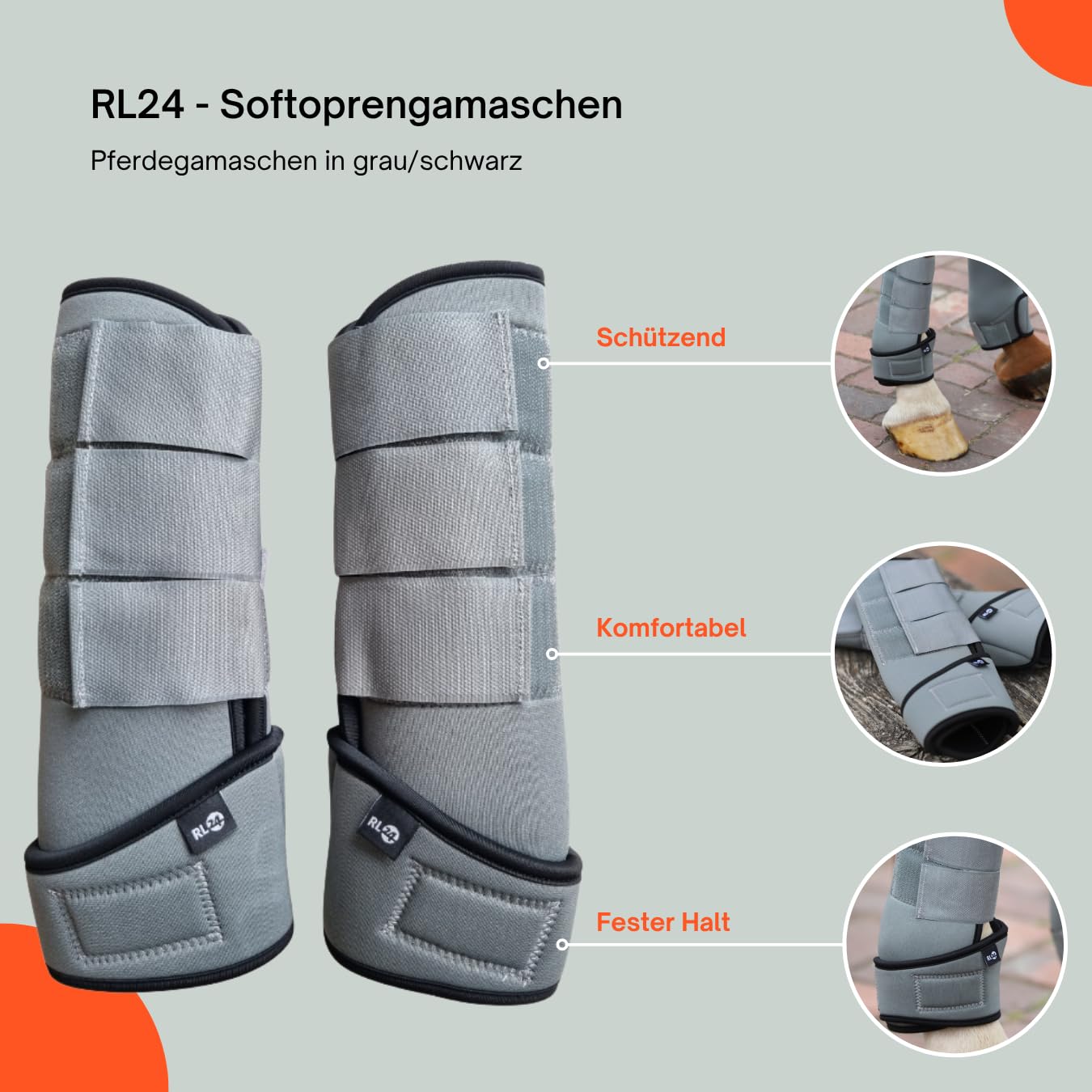 RL24 - Softoprengamaschen – Pferdegamaschen mit Klettverschlüssen – Gamaschen aus elastischem Softopren – atmungsaktiv & anatomisch geformt – Pferde Beinschutz in vielen Farben & Größen