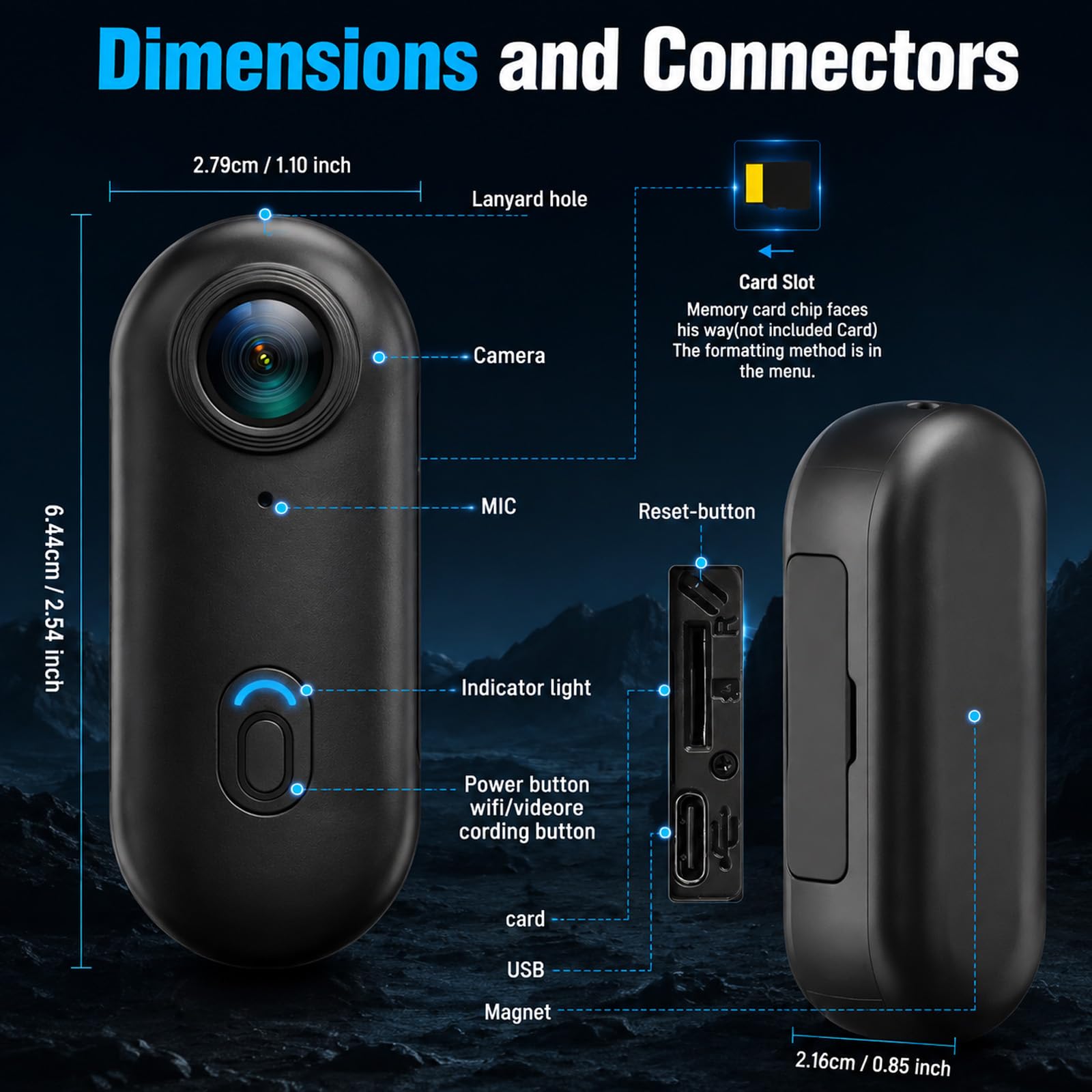 NHOPEEW Mini Telecamera 4K Body Cam con WiFi Action Cam Subacquea IP67 | Telecamera per Casco Moto, Videocamera Magnetica POV per Moto, Viaggi, Animali Domestici + Scheda TF 64GB