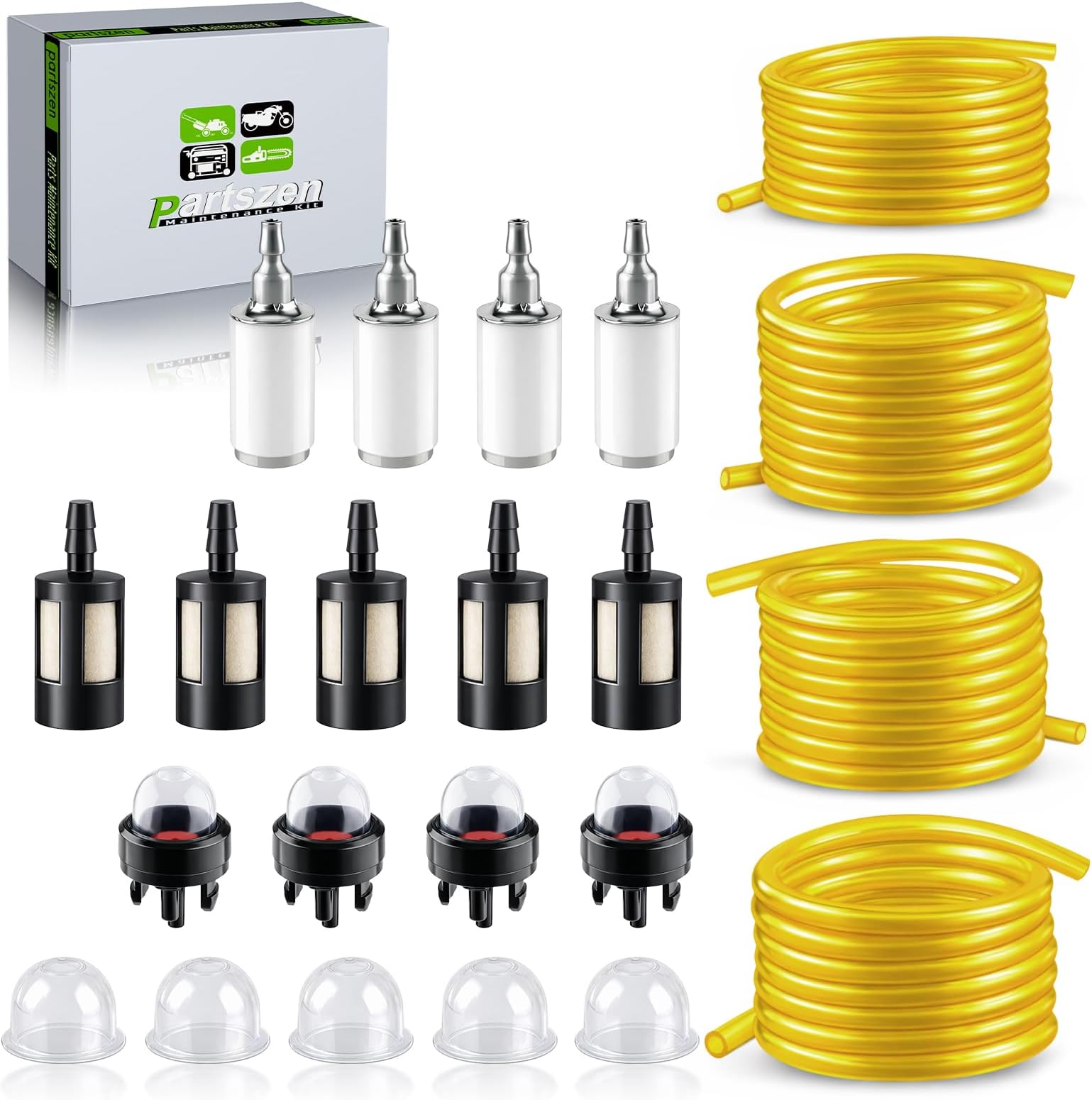 4 Sizes 4 Feet Fuel Line Hose for Zama Stihl Homelite Poulan Craftsman Husqvarna String Trimmer Chainsaw Blower Small Engine with Fuel Filters,Snap in Primer Bulb,Primer