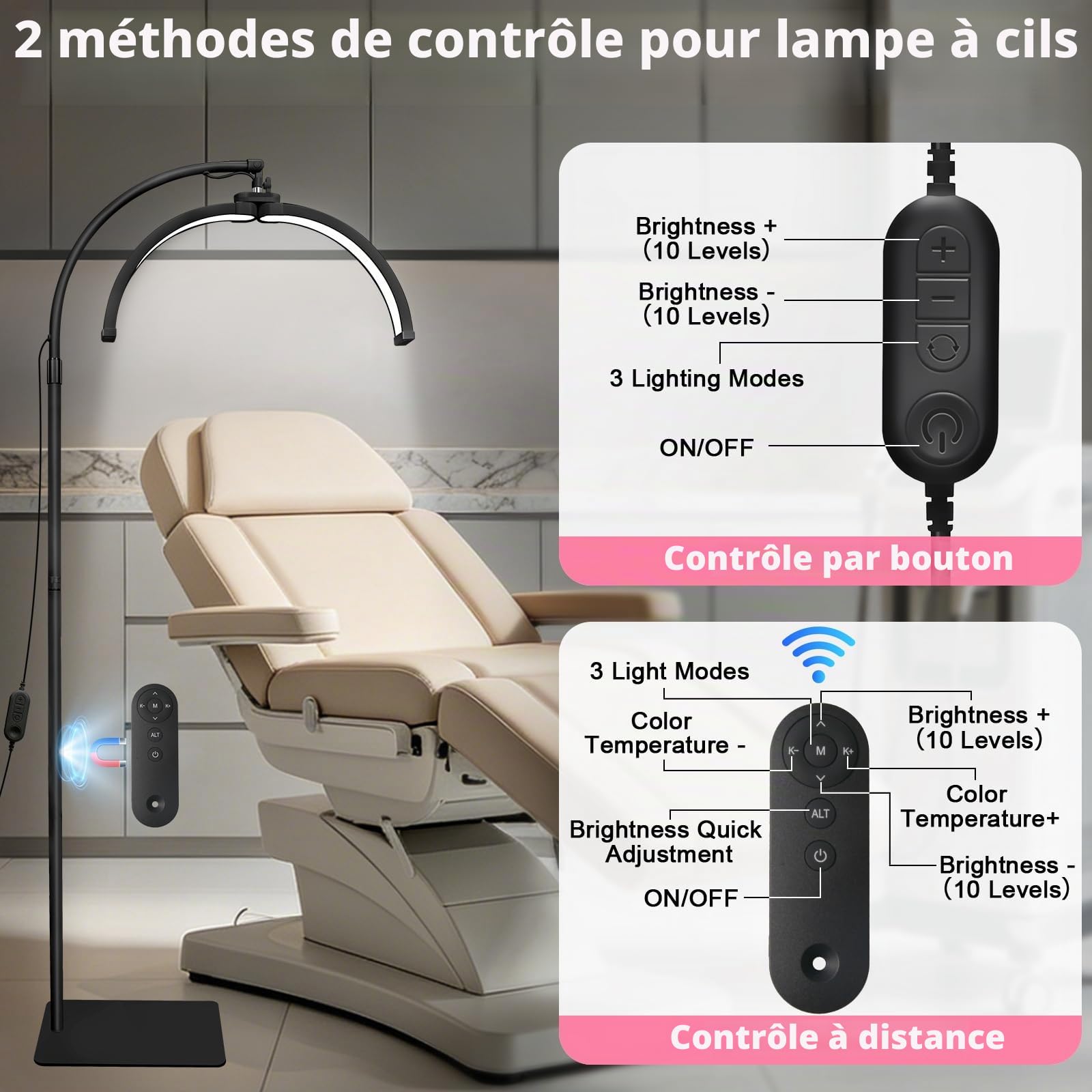 CGBE Lampe Extension de Cils Demi-lune Pliable LED Sans Ombres - Noir