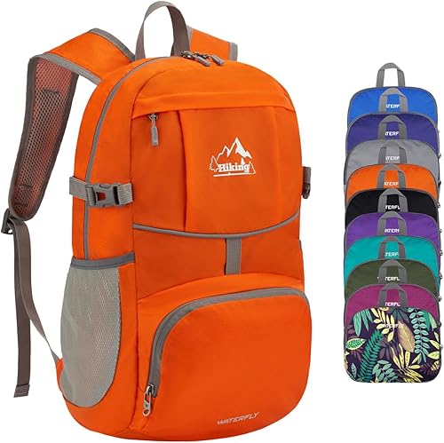 WATERFLY Mochila plegable para senderismo 25L Ultra Ligero Impermeable Mochila de Día para Mujer Hombre - Pequeña Mochila Plegable Compacta Plegable