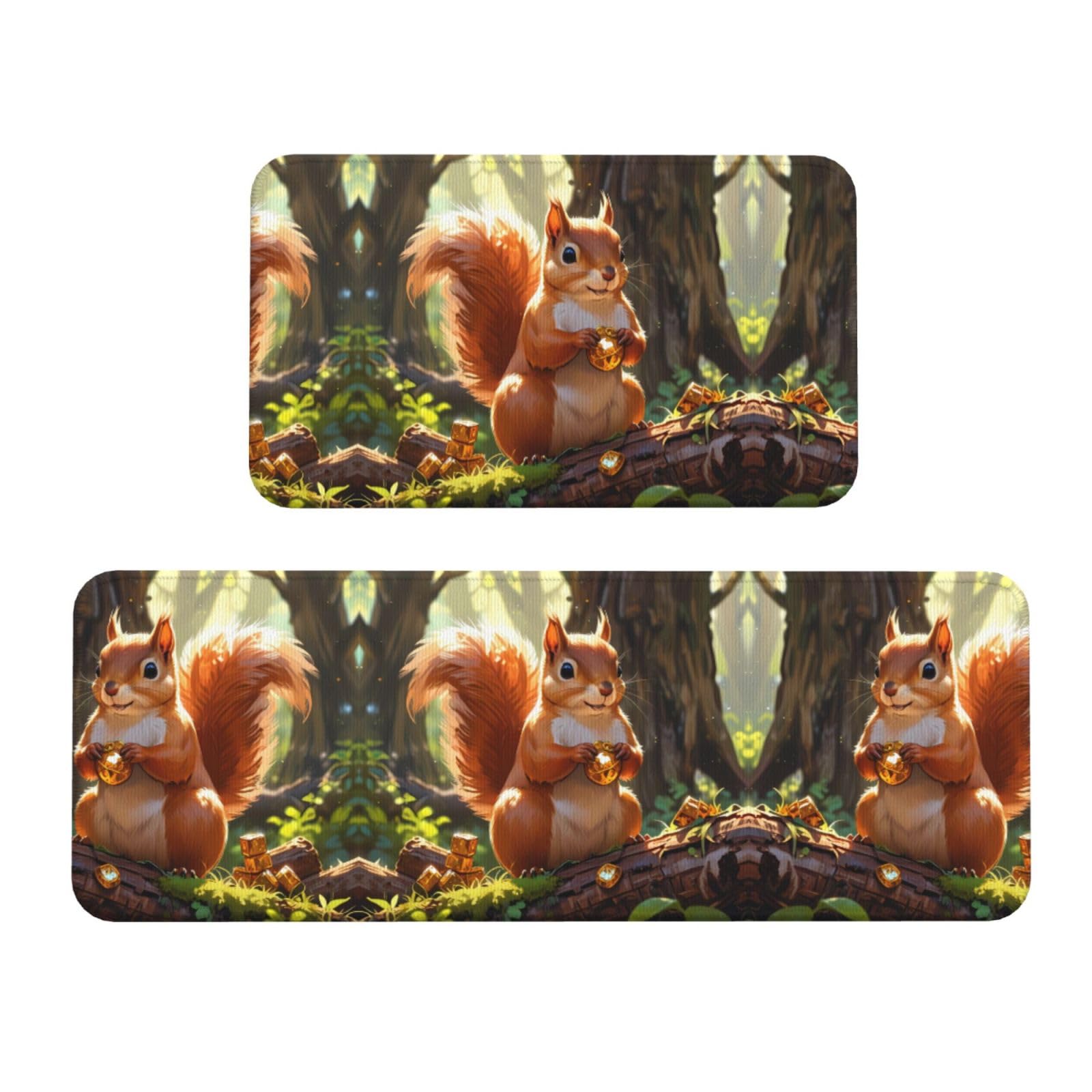 Alfombrillas de cocina juego de 2 piezas antideslizantes con diseño de ardilla y tesoro