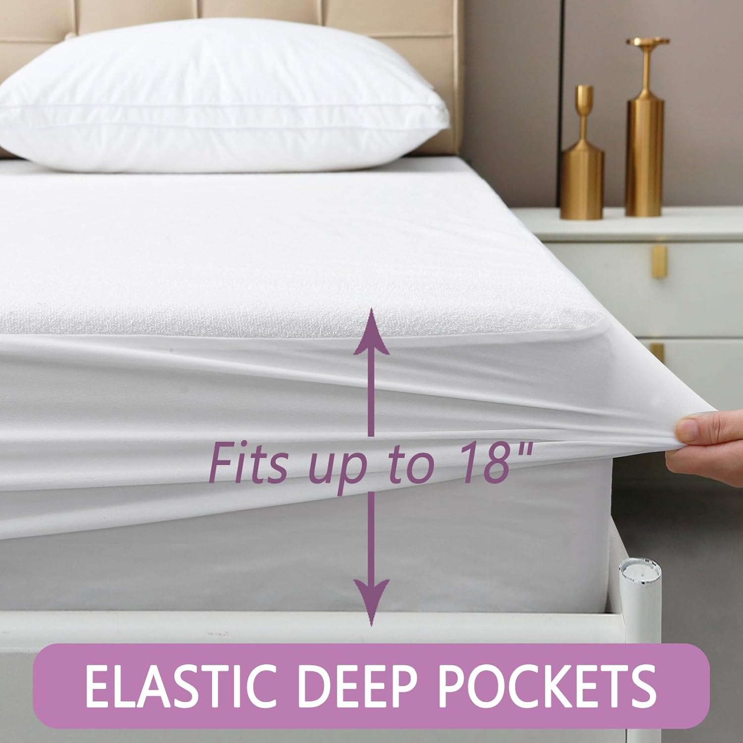 Waterproof Mattress Protector Twin Size, Bed Wetting Potty Training Cover for Kids, Water Proof Pee Protective Sheet Washable Single, with 18 Inch Deep Pockets, Soft, White