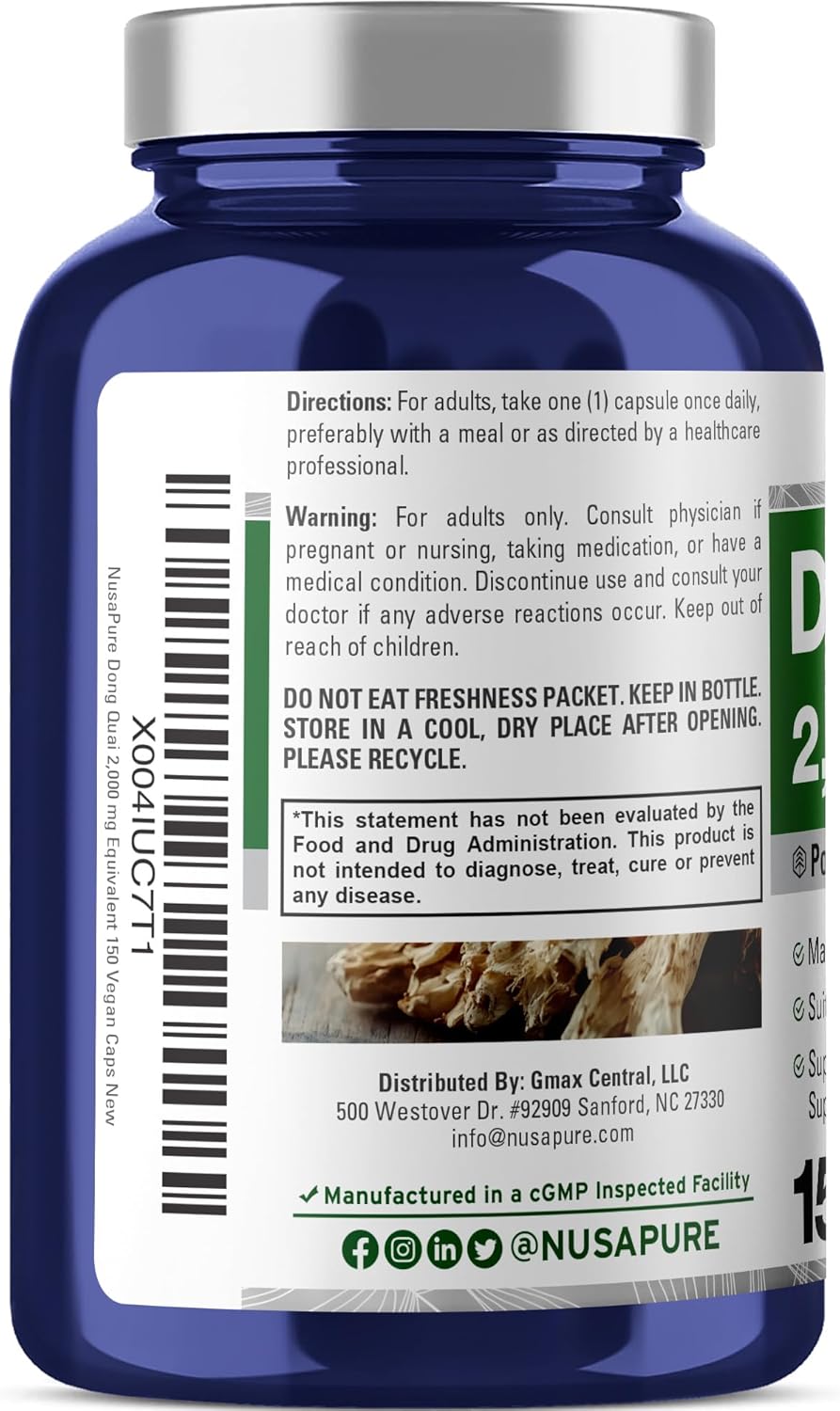 NusaPure Dong Quai with Angelica Sinensis Root Extract 20:1 - Suitable for Vegetarian/Vegan, Non- GMO - 2000 mg - 150 Capsules - Image 3