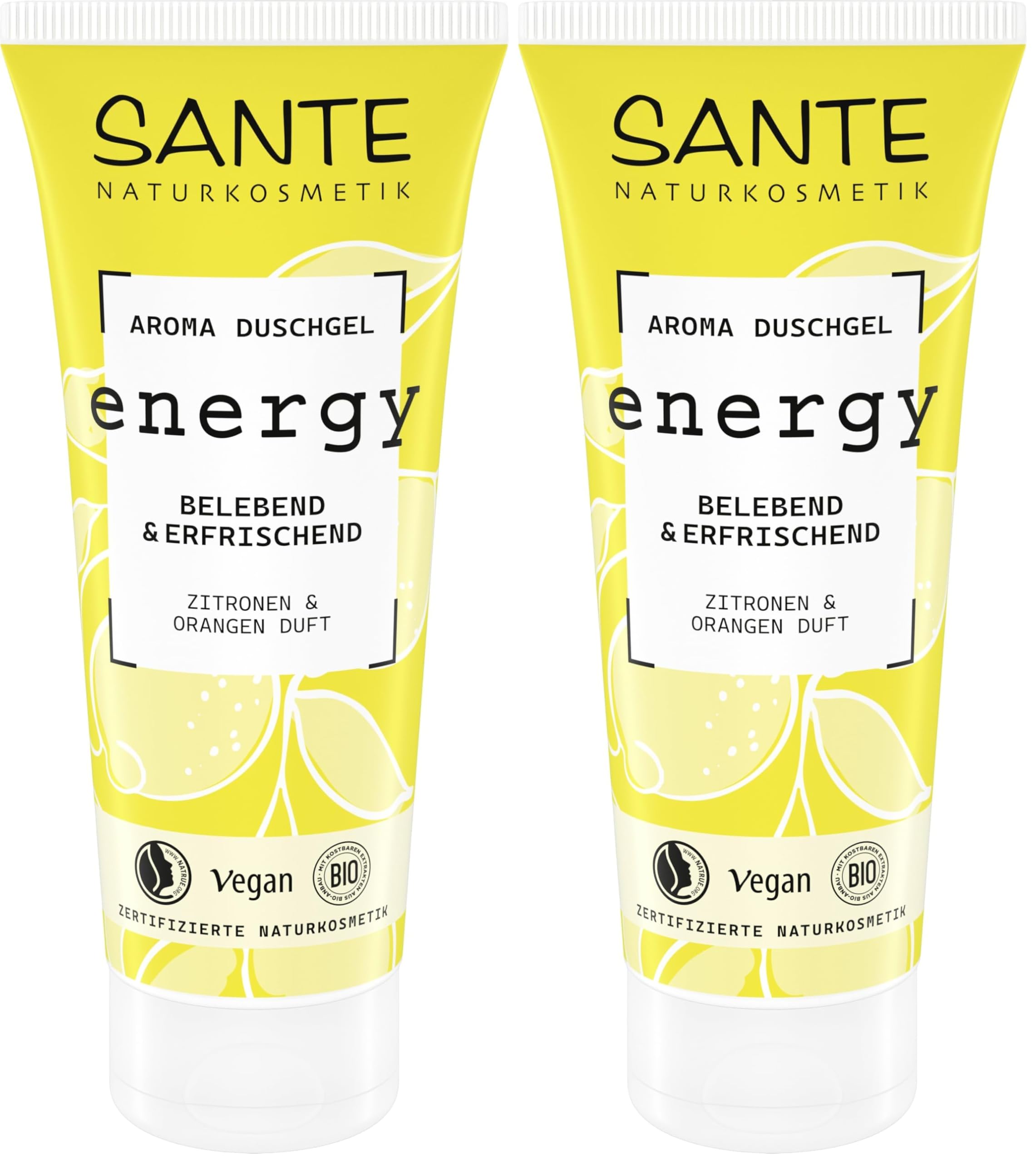 SANTE Naturkosmetik Energy Aroma Duschgel Zitrone & Orange - 200 ml - belebendes Duschgel mit natürlichen Düften - vegan & dermatologisch getestet - erfrischende Pflegedusche (Packung mit 2)