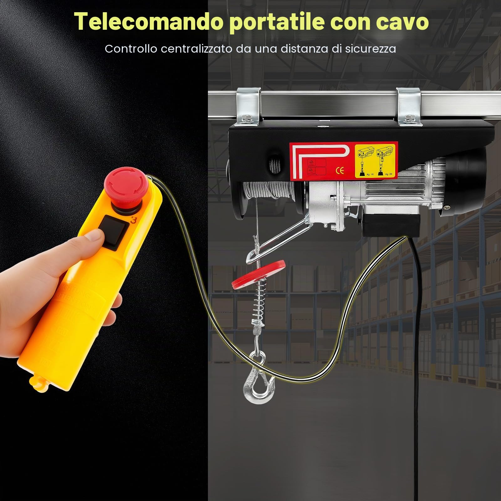 Verricello elettrico, velocità di sollevamento con telecomando a cavo, filo di acciaio, lunghezza 18 m, paranco elettrico per garage e magazzini