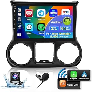 2+32G Android Double Din Car Stereo for Jeep Wrangler 2011 12 13 14 10.1'' Touchscreen Carplay Android Auto Support GPS WiFi Bluetooth FM RDS Hi-Fi SWC Backup Camera External Mic CANBUS