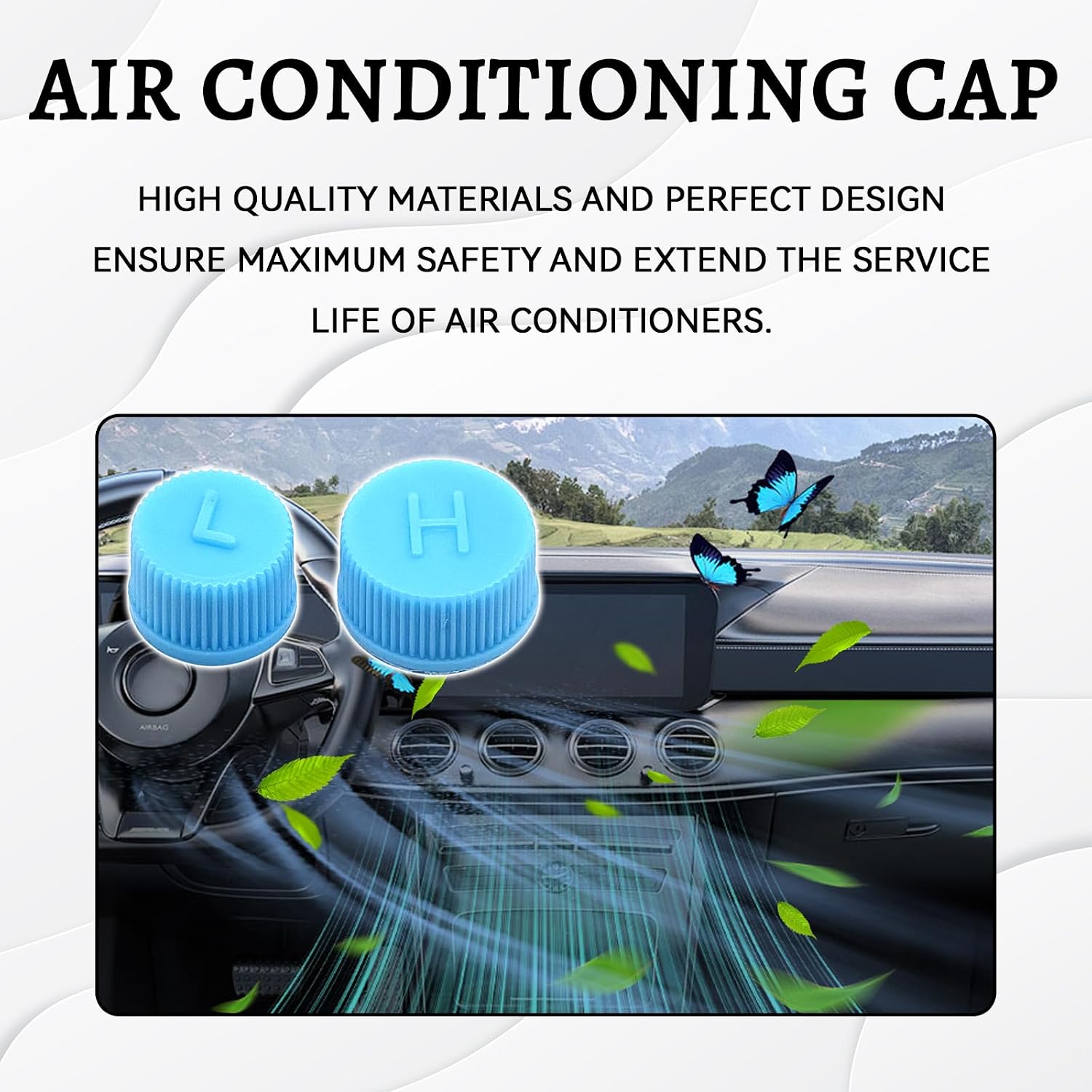 AC Low Pressure Port Cap AC Valve Caps R134a for Car Air Conditioning A/C System Recharge Kit Charging Port Leakproof Caps Dust Cover R134A High & Low Pressure Valve Cap Replacement(2PCS)