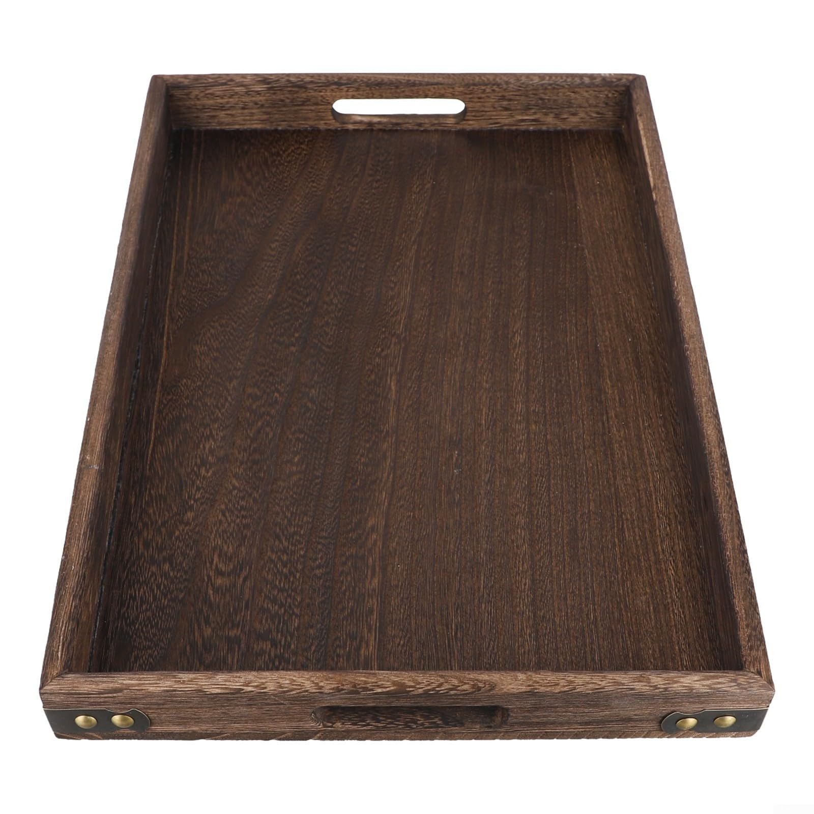 Plateau de service moderne en bois massif avec poignées pour une présentation élégante de table à thé et dessous de verre (grand)
