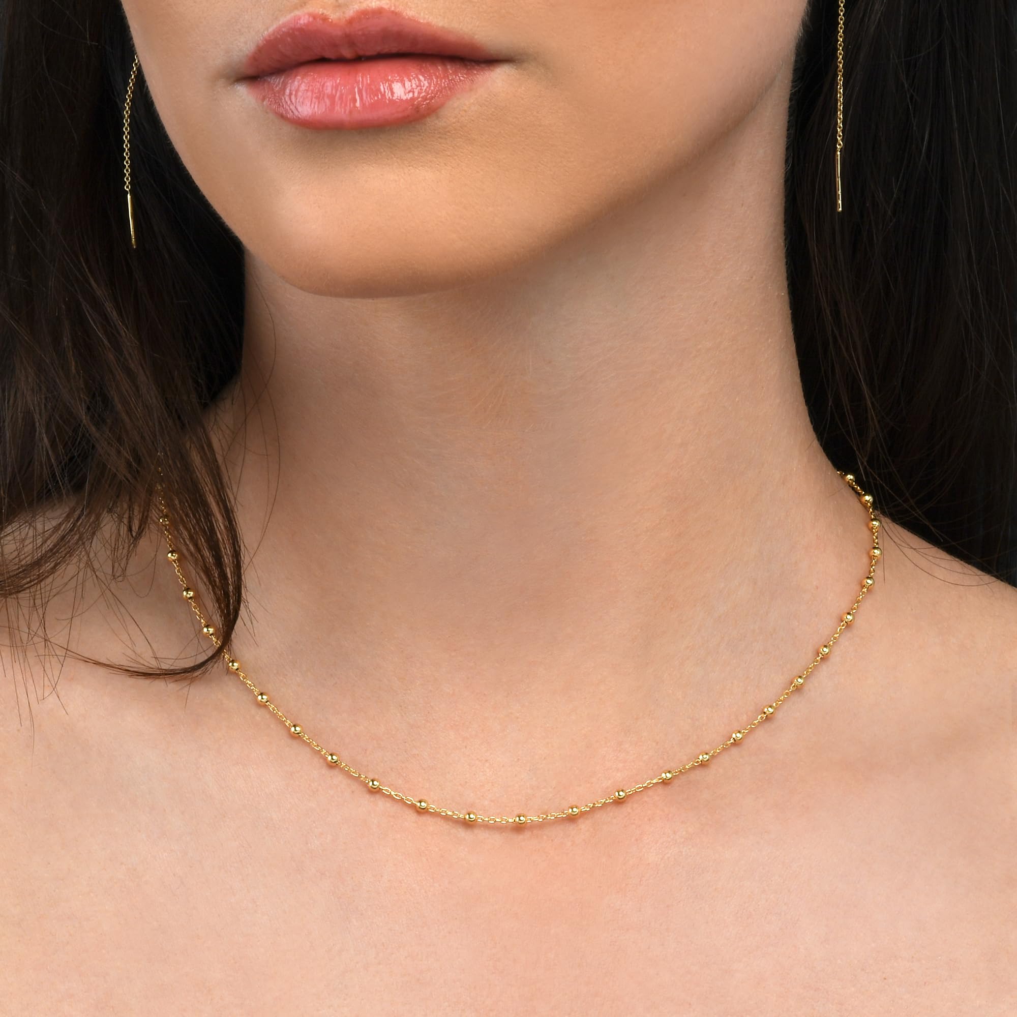 namana 925 Sterling Silber Kette Halskette für Damen, Silber, Gold oder Rose Gold, Perlen-Halsketten für Frauen und Teenager-Mädchen, süße Kugel-Halsketten mit kleinen Silberperlen