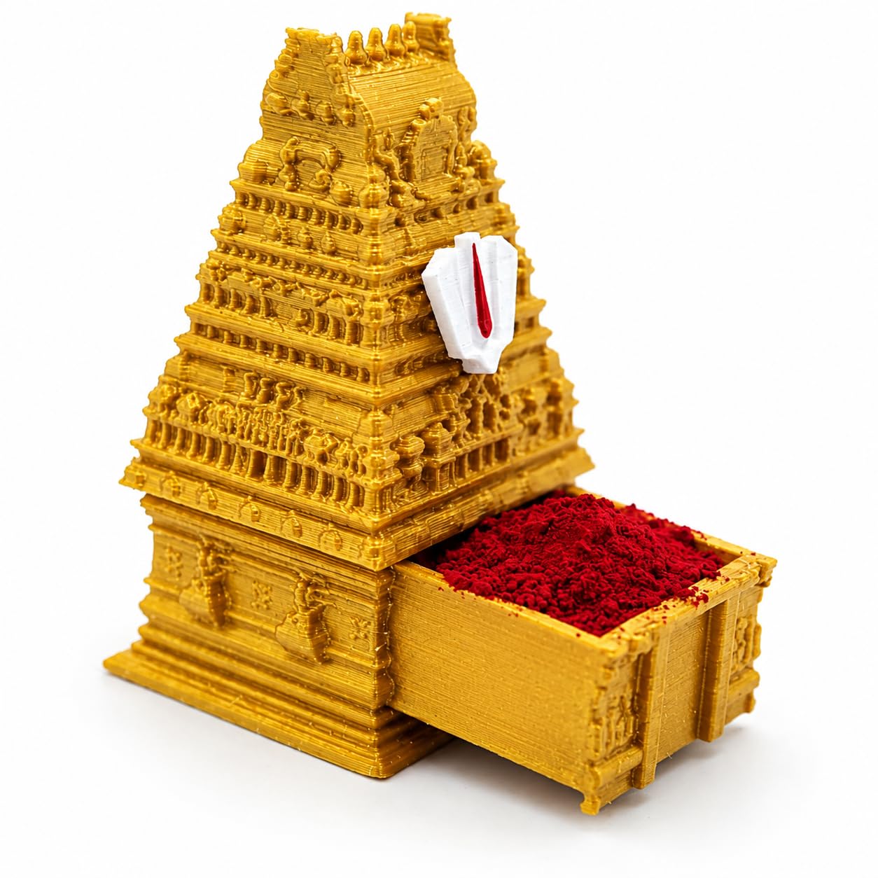 Arorah Divine Temple Design Kumkum Box, Golden Finish | Gopuram Lid-image-24