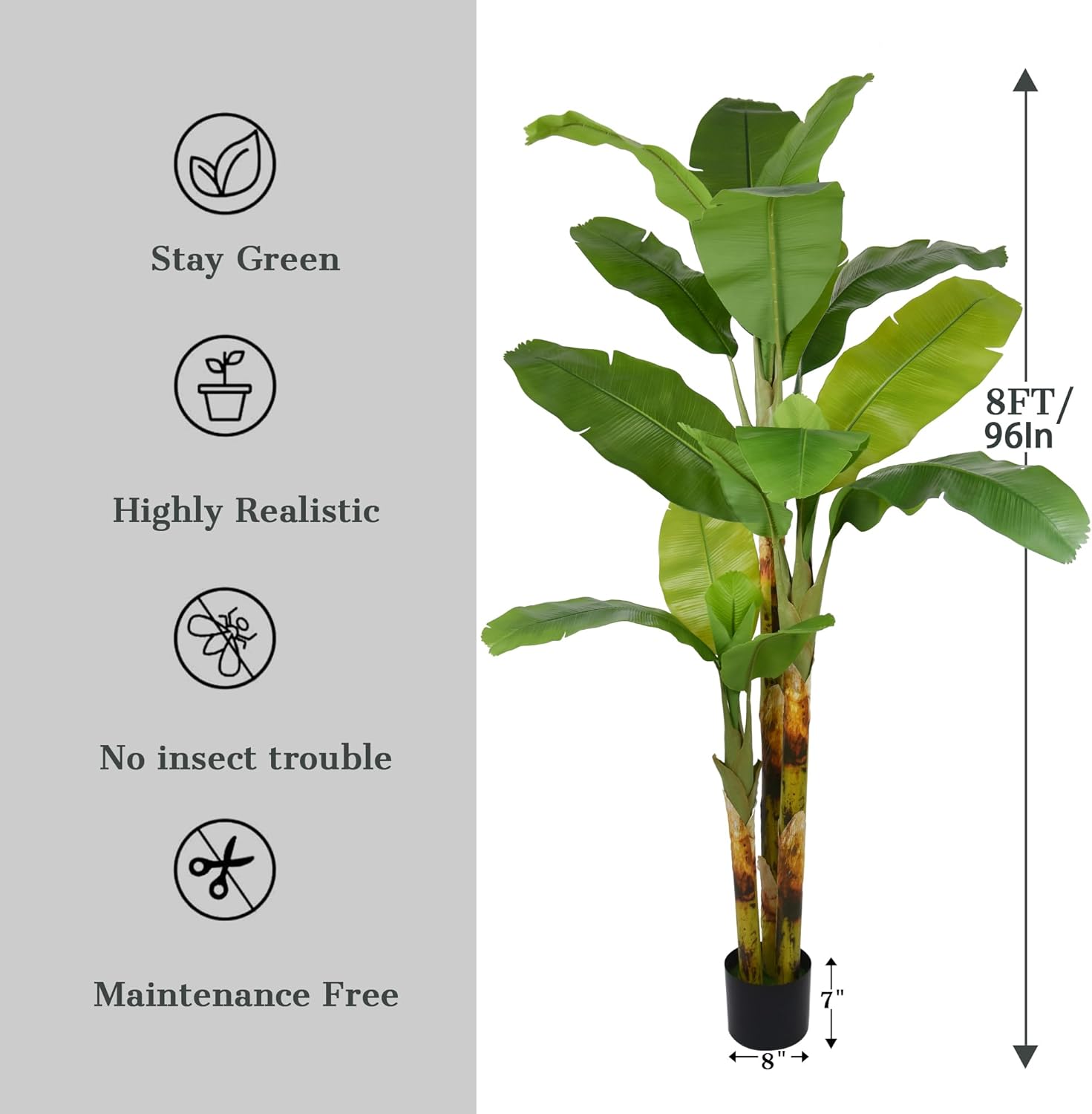Artificial Banana Tree 8FT- Tall Fake Banana Leaf Plant with Realistic Trunks and Vivid Leaves, 96 Inch Large Faux Tropical Floor Plants for Home Office Poolside Porch Mall Hotel Indoor Outdoor Decor - Image 2
