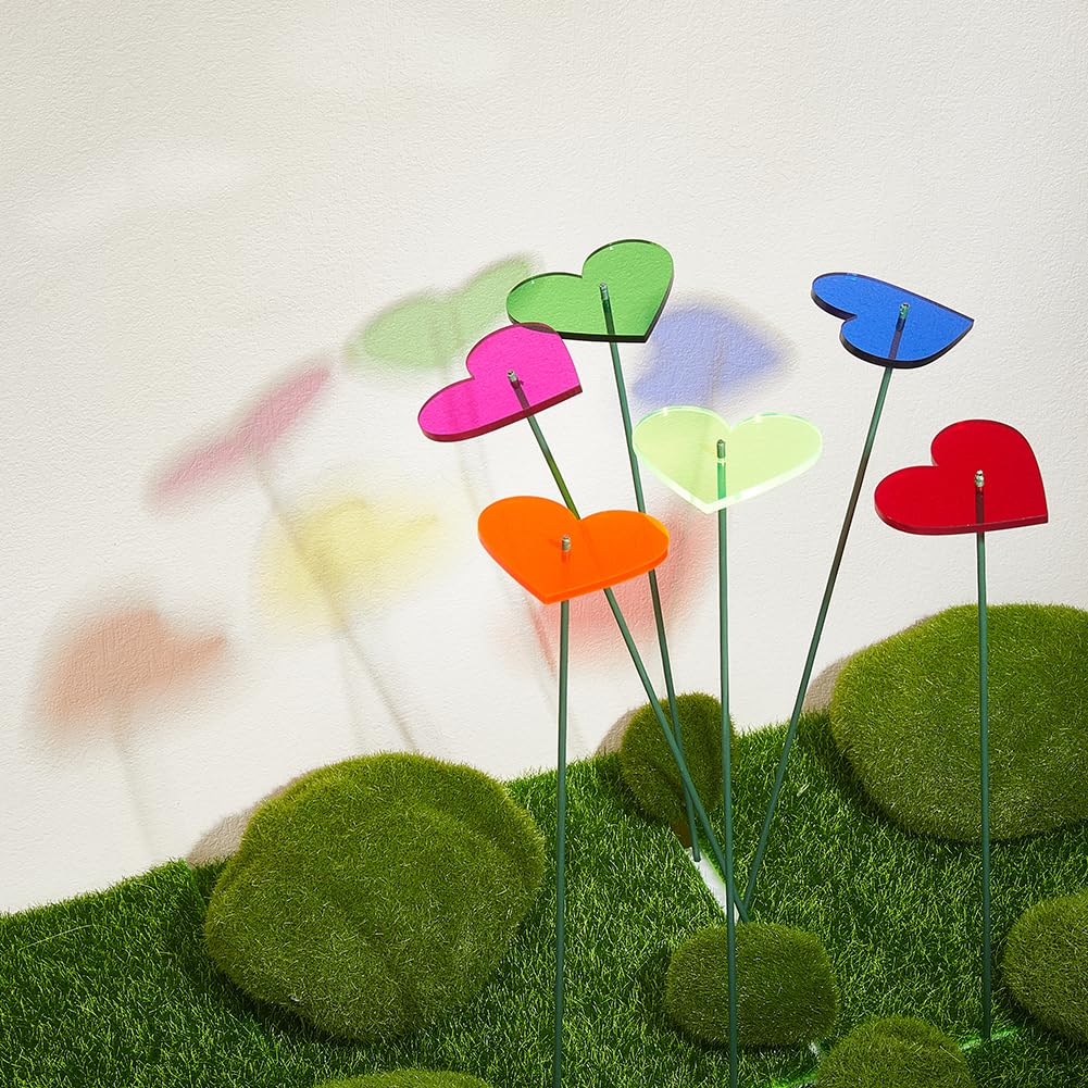 Piquets de jardin colorés 24cm avec tiges en métal lot de 24 décorations en cœur pour la cour