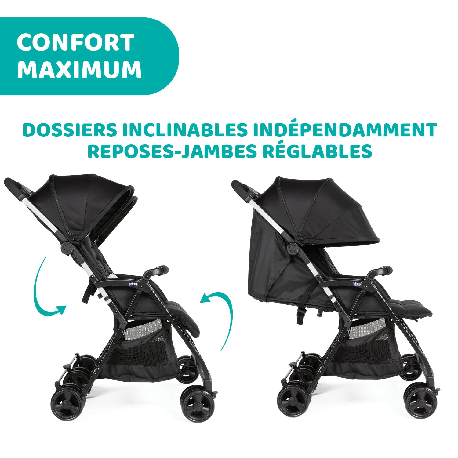 Chicco OHlalà Poussette Double Tandem Légère Pliable Jumeaux 15 kg Noir