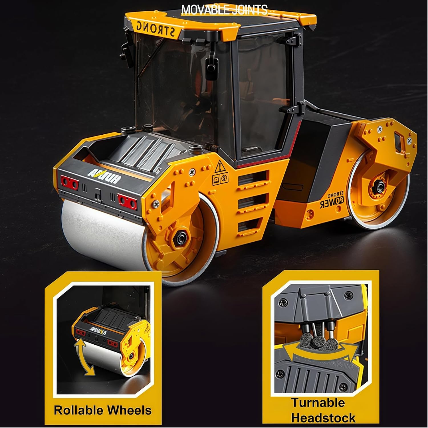 1/50 Scale Metal Double-Drum Roller Toy, Metal Construction Vehicles Road Roller Model Toy, Outdoor Sandbox Car Toys, Birthday Gift Toddler Boy Kid Child