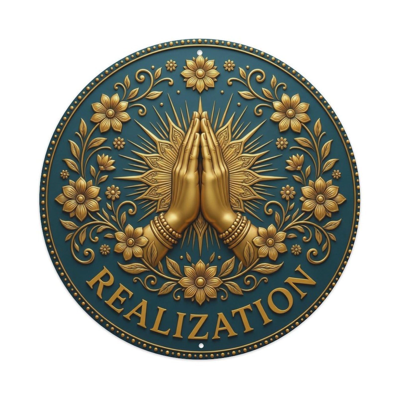 Metal Tin Sign Vintage Namaste Praying Hands Realization Flower Zen Yoga