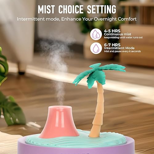 Miniatura 3 de Lindo mini humidificador, humidificadores de escritorio de árbol de coco de 12.2 onzas líquidas para dormitorio, humidificación portátil de niebla