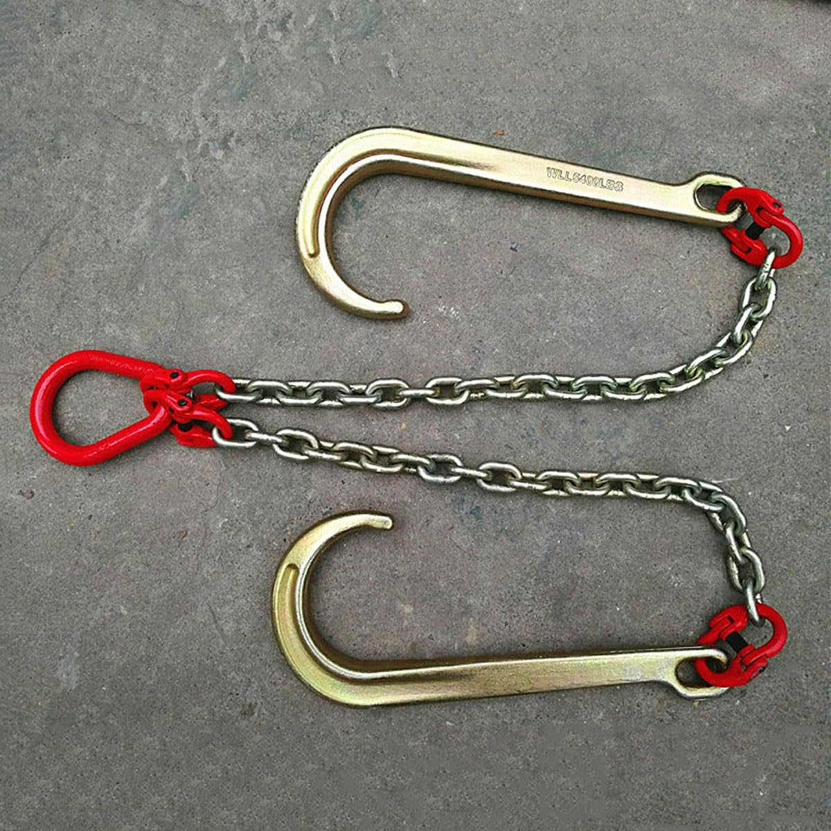 Catena di traino e trasporto con ganci a J a gambo lungo, catena di recupero zincata per impieghi gravosi con doppi ganci, catena per traino e trasporto veicoli(5t)