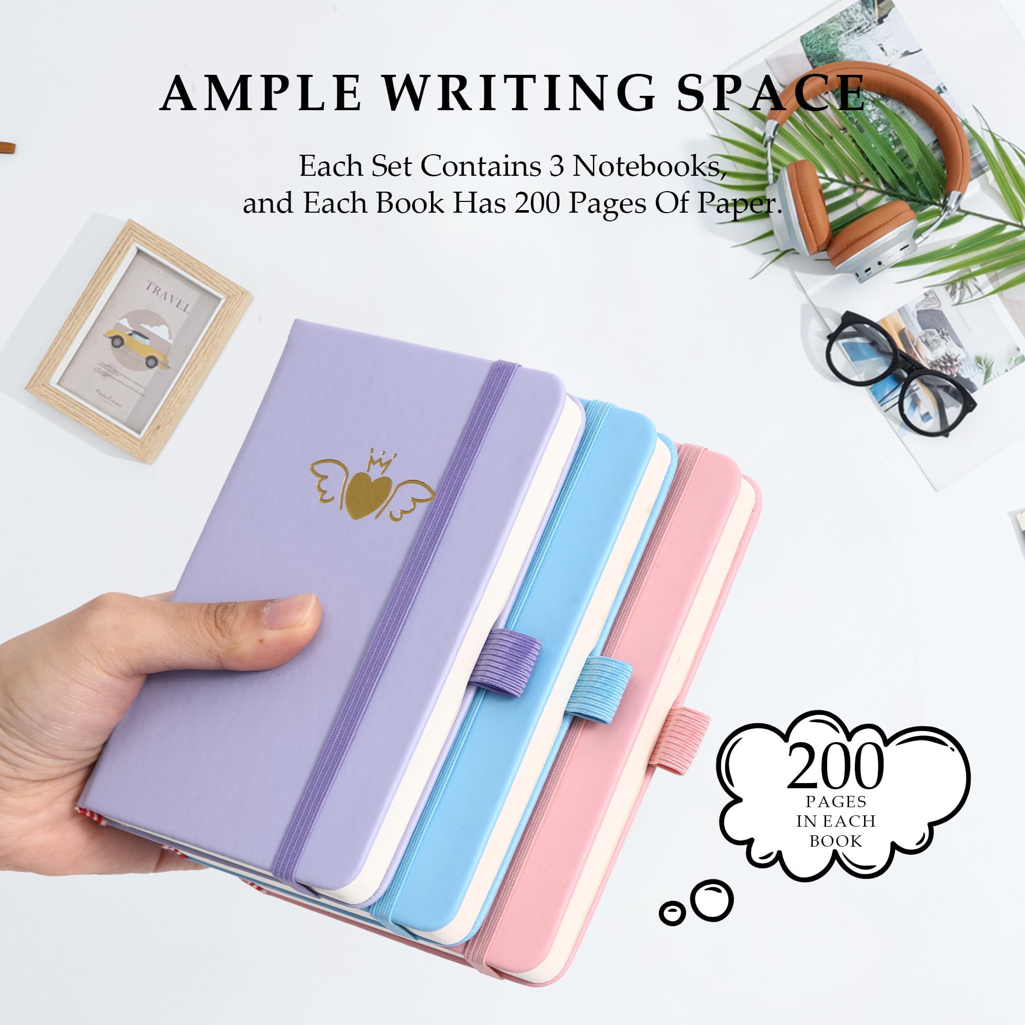 BOBO RABBIT Confezione da 3 quaderni tascabili formato A6 piccolo mini notebook per prendere appunti
